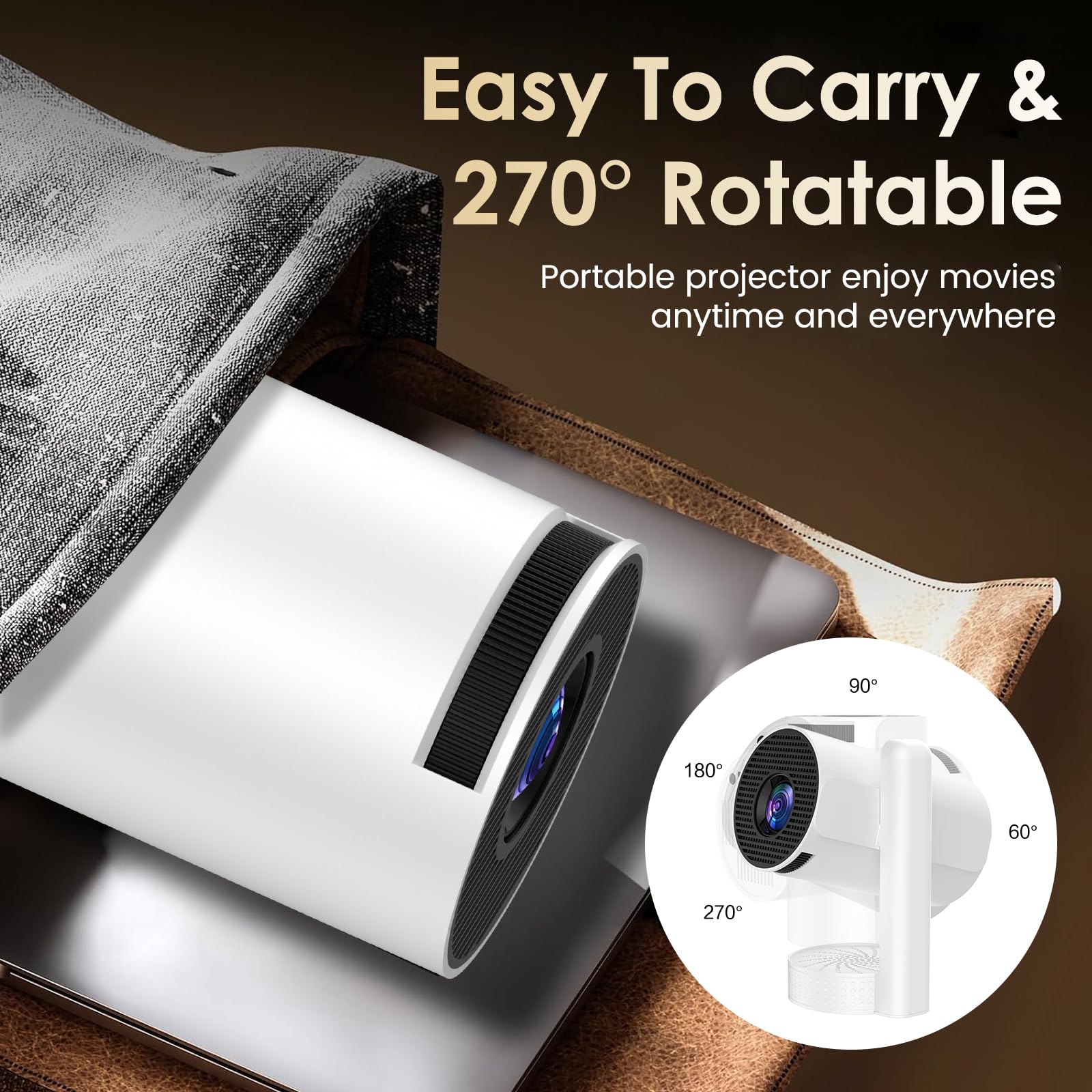 [App integrata] Videoproiettore con WiFi 6 e Bluetooth 5.4 Specchio portatile Mini proiettore supporta 4K 1080P Auto Keystone Rotazione 270° Compatibile con HDMI/TV Stick/Laptop/Memory Stick