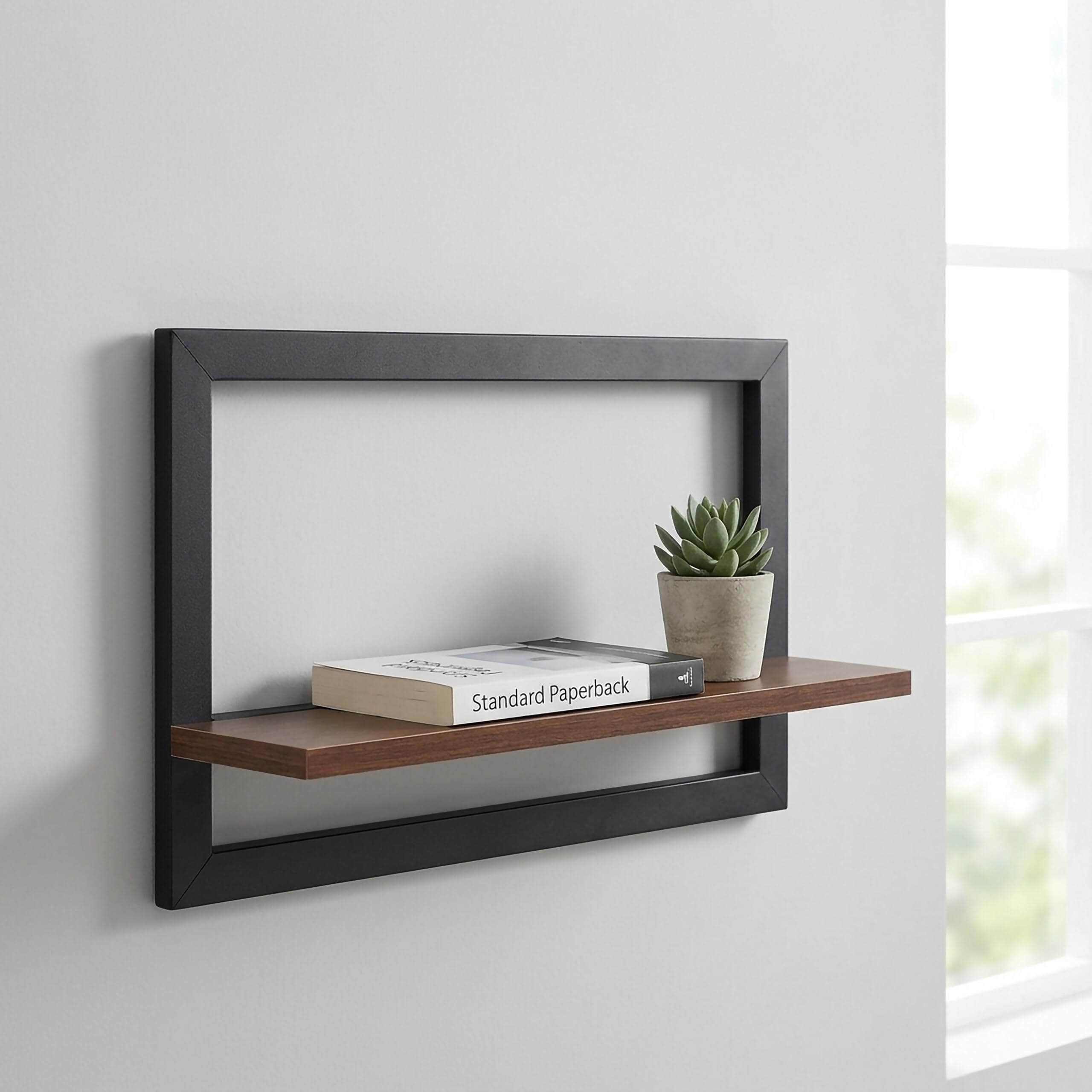 Relaxdays Étagère Murale, Lot de 3, métal et MDF, 3 Tailles, Marron/Noir