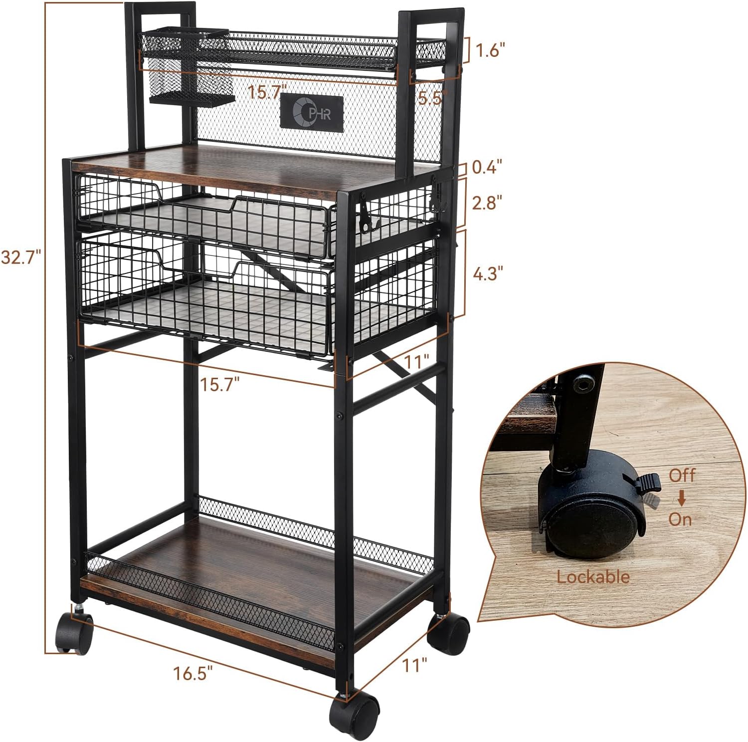 OPHIR 5 Tiers Art Cart, Airbrush Paint Storage Cart with 2 Air Brush Holders, Metal Rolling Craft Cart with Lockable Wheels & 2 Drawers & 1 Paint Brush Holder, for Airbrush Compressor Kit Storage