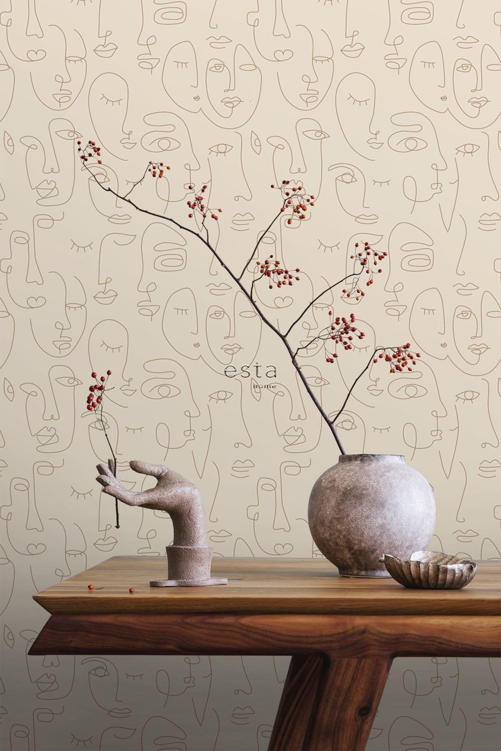 ESTAhome Tapeta twarze grafiki liniowej jasnego beżu 50 x 900 cm