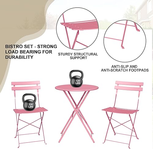 Miniatura 6 de GarveeLife Juego de Bistró Plegable de 3 Piezas, Juego de Muebles de Patio Plegables con Marco Premium, Mesa de Bistró para Exteriores y Juego de 2