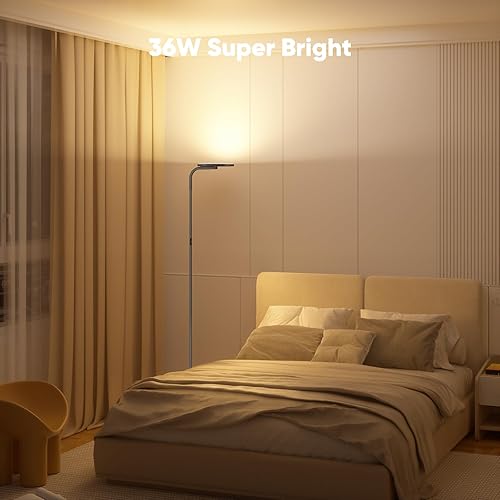 Miniatura 10 de Lámpara de pie LED de 36 W, lámpara de pie súper brillante, moderna lámpara alta regulable con control remoto, lámpara de pie de lectura de cabeza