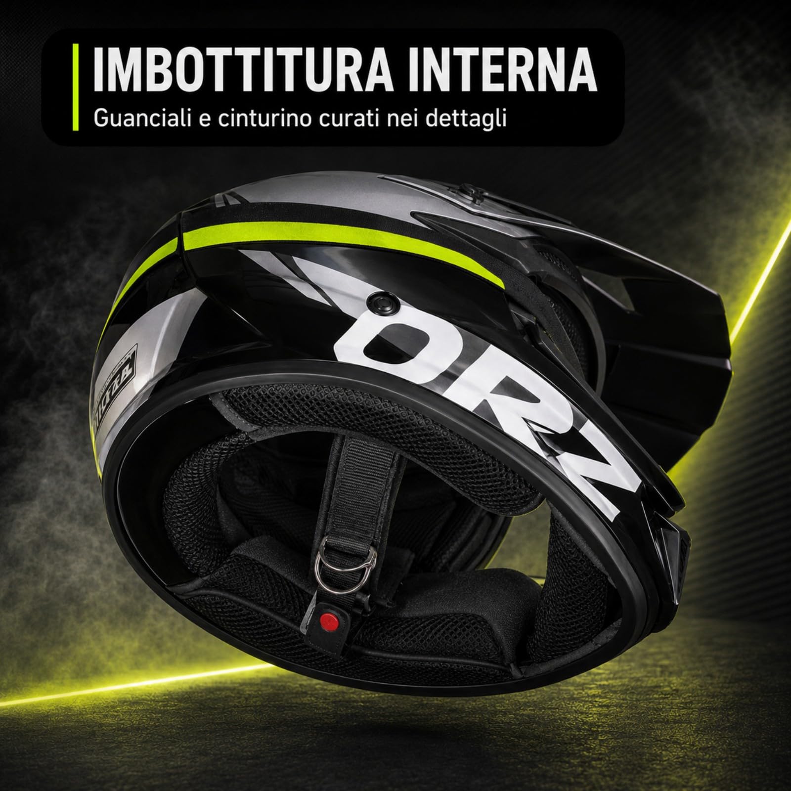 Casco Cross argento, nero e giallo neon con Occhiali e Guanti
