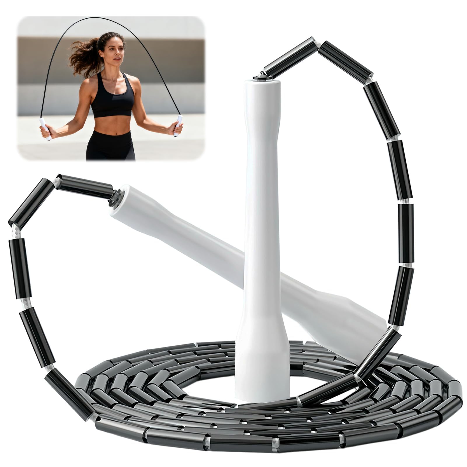 Beaded Jump Rope Adjustable with Unbreakable Handles Shatterproof Beads for Enhanced Fitness Training Ultra-Wearproof Non-Kinking PVC for Adults Men & Women Designed for All Levels & Indoor/Outdoor