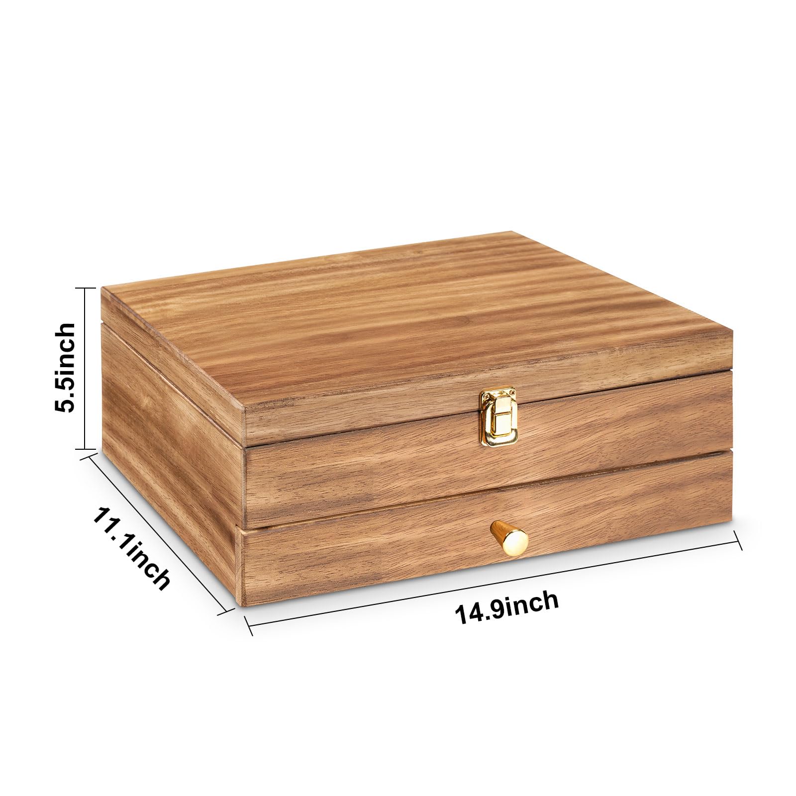 Besteck-Aufbewahrungsbox, 2-lagiger Besteck-Aufbewahrungskoffer mit Schublade, Holz-Bestecktruhe mit Leineneinsatz, rustikaler Besteckkoffer zur Aufbewahrung von feinem Besteck und Utensilien