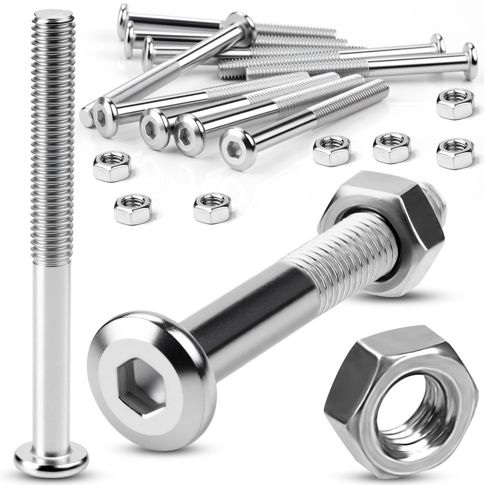 TXXATX Screws M8 x 70 mm with Nuts Set of 12 Stainless Steel Screws Silver Flat Head Screws Hex Screws M8 Threaded Screws Allen Screw for Furniture Repair Wood Workbench DIY