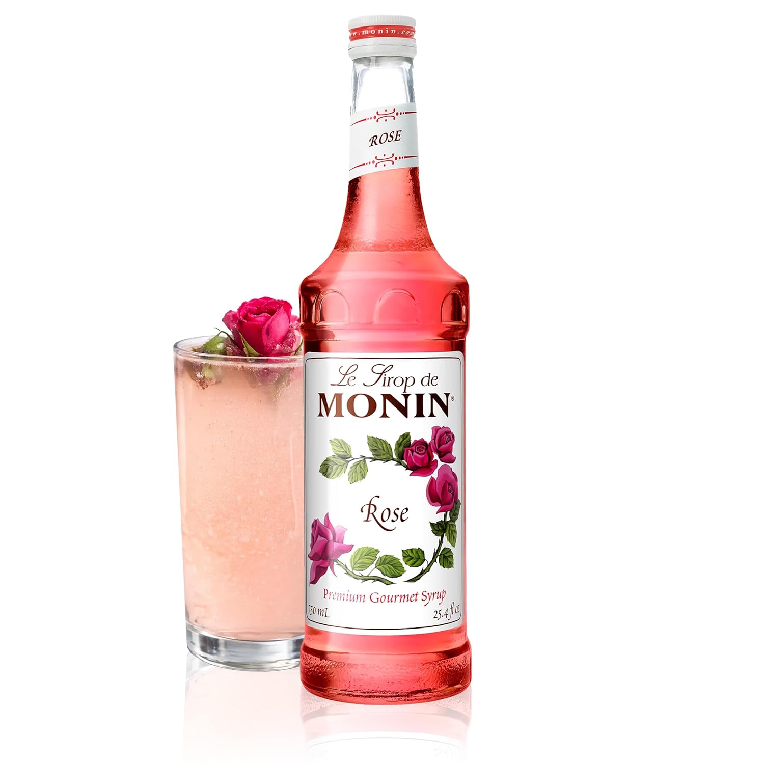 Monin - Rose Syrup, Elegant and Subtle, Great for Cocktails, Mocktails, and Soda, Gluten-Free, Non-GMO (750 ml)