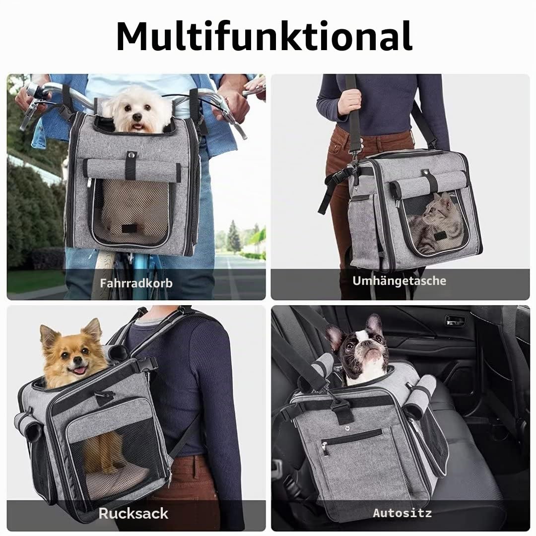 Hunde-Fahrradkorb-Träger, Haustier-Fahrradträger-Rucksack mit Netzfenstern für kleine Hunde, Katzen und Welpen, einfache Sicherheit mit verstellbaren Riemen, Haltetasche für