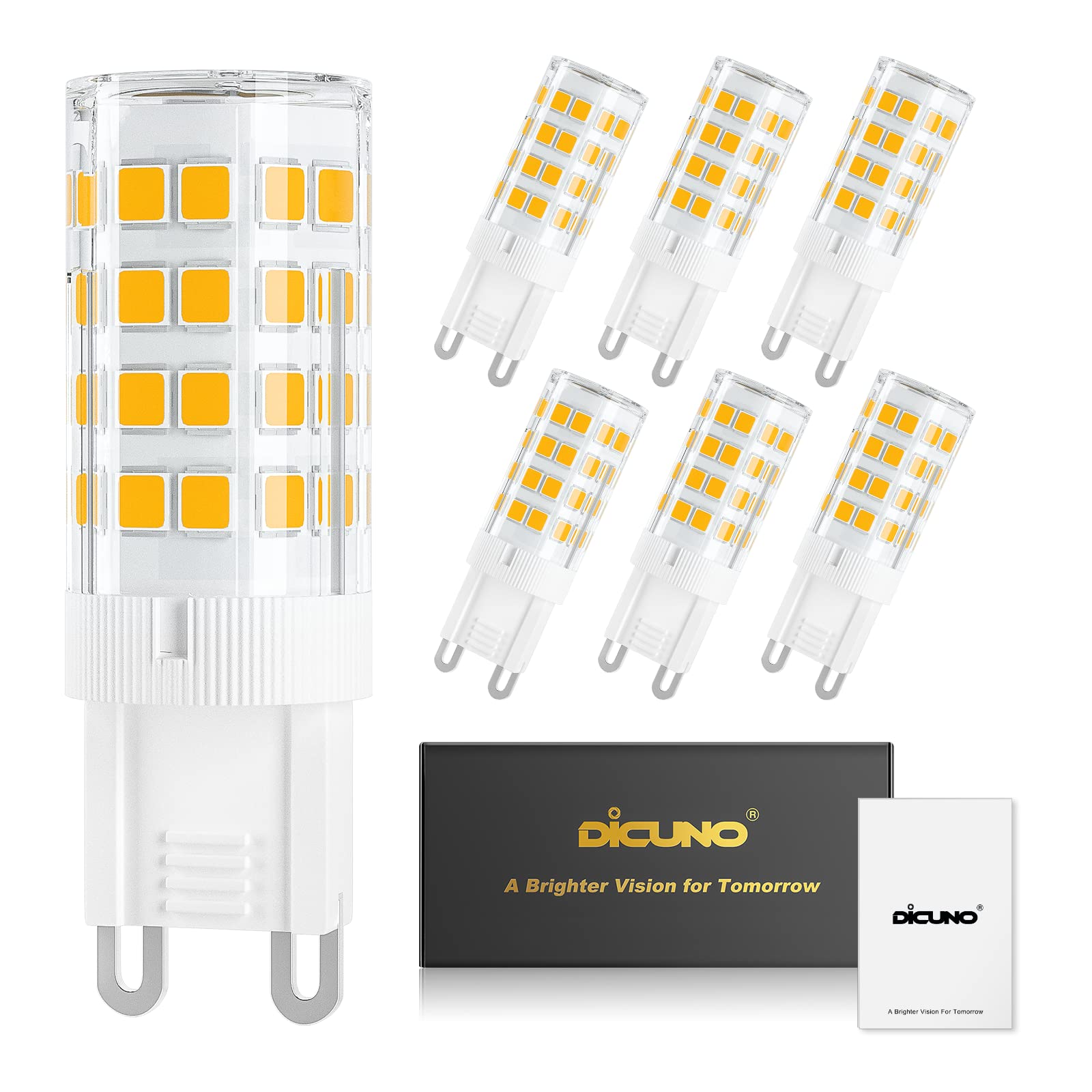 DiCUNO G9 LED Light Bulbs Ceramic Base, 4W (40W Halogen Equivalent), 400lm, 3000K Soft Warm White, 110V 120V, Bi-pin G9 Base Non-Dimmable for Home Lighting, 6-Pack