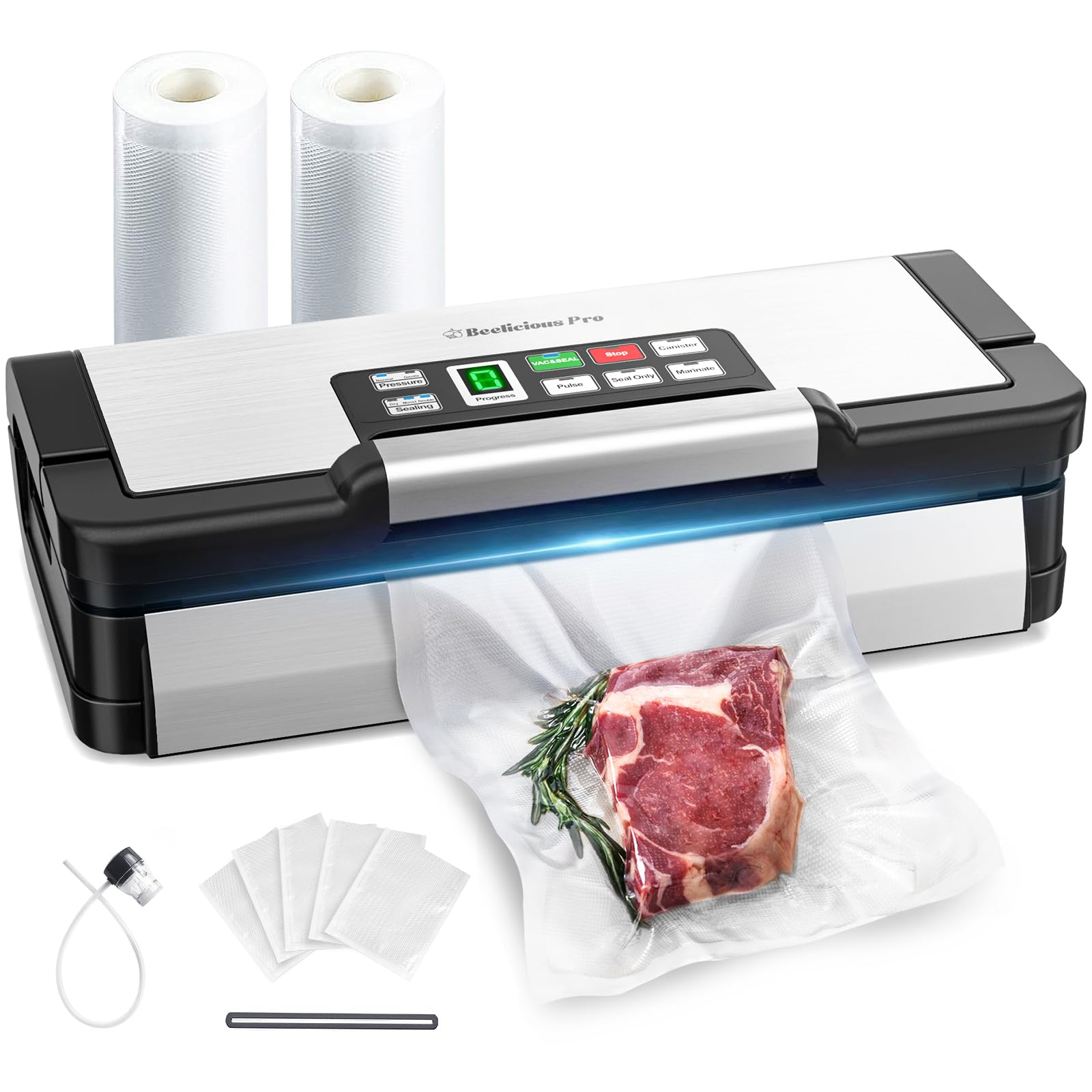 Photo 1 of 95kPa Vacuum Sealer Machine with AquaLock Technology, for Moist Seals, 2X Seal & 130W, Fully Automatic Food Sealer, Built-In Cutter, Bag Storage & Hose, Precision Sealing, 2 Bag Rolls,Stainless Steel