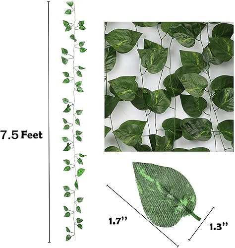 Miniatura 3 de Paquete de 48 guirnaldas colgantes de vegetación falsa de 360 pies, plantas de hojas de hiedra, hojas de vid, follaje de flores falsas para
