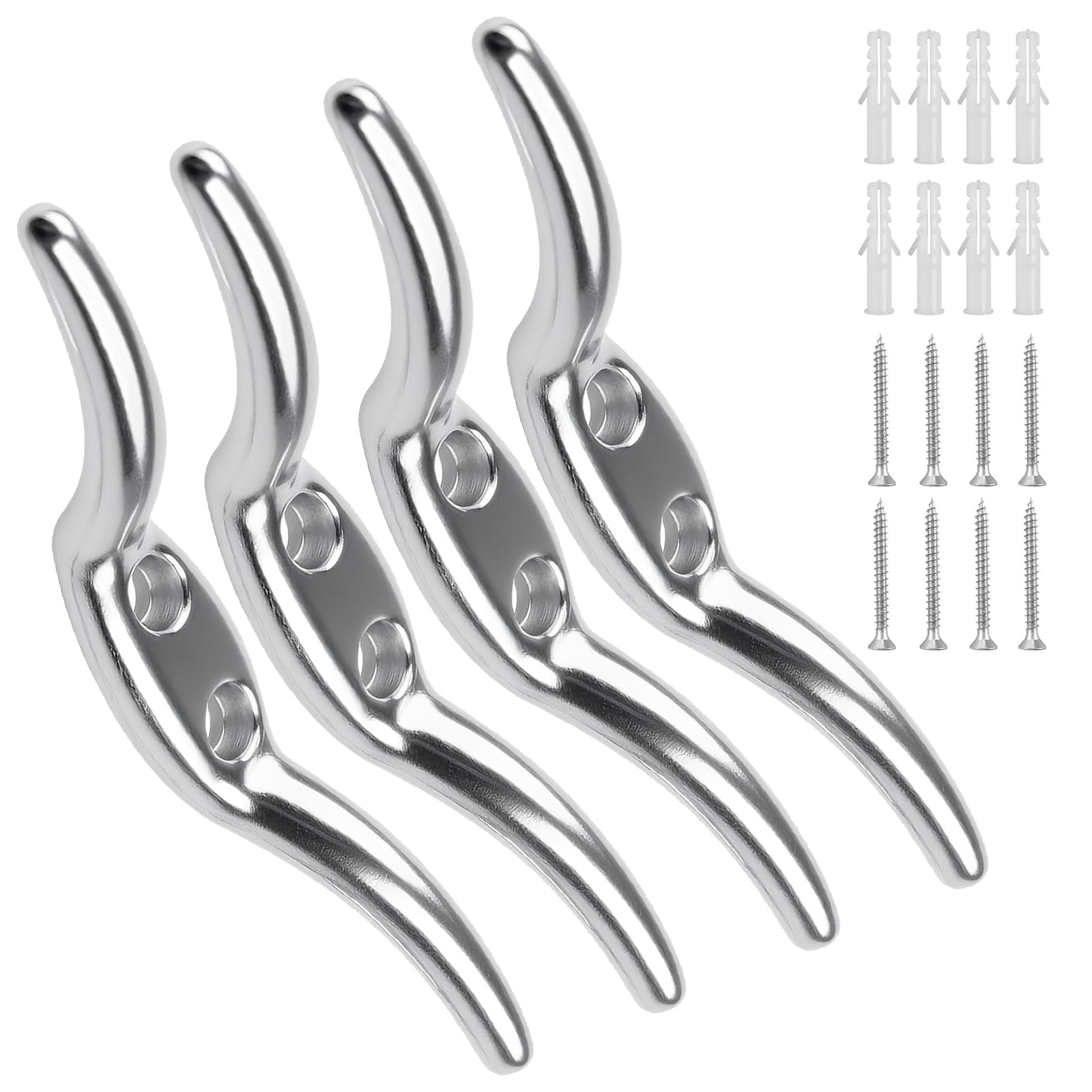 Azoisuwr 4Pcs Cord Cleat Hooks,Washing Line Hook Kit,65mm Heavy Duty Metal Blind Curtain Cord with Fixing Screw,Friendly Safe Design,for Blinds, Roman Blinds, Washing Line