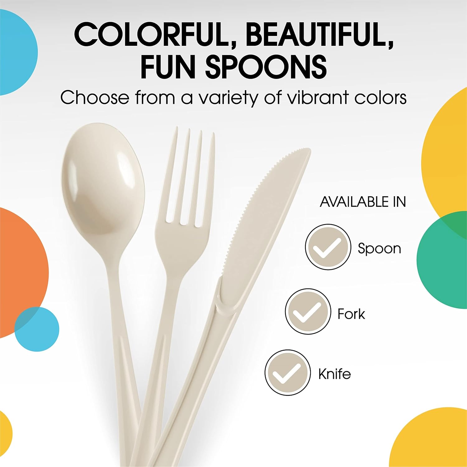 Party Solids Ivory Plastic Spoons 200 Pieces Ivory Spoons Disposable Utensils Heavy Duty Plastic Cutlery Set Disposable Cutlery Sets Flatware Sets Silverware Set Party Supplies & Party Tableware