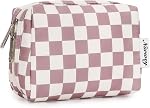 Narwey Checkered Makeup Bag Travel Cosmetic Bag Organizer Toiletry Bag Make Up Bags with Compartments for Women Girls (Large, Mint Green Checkerboard)