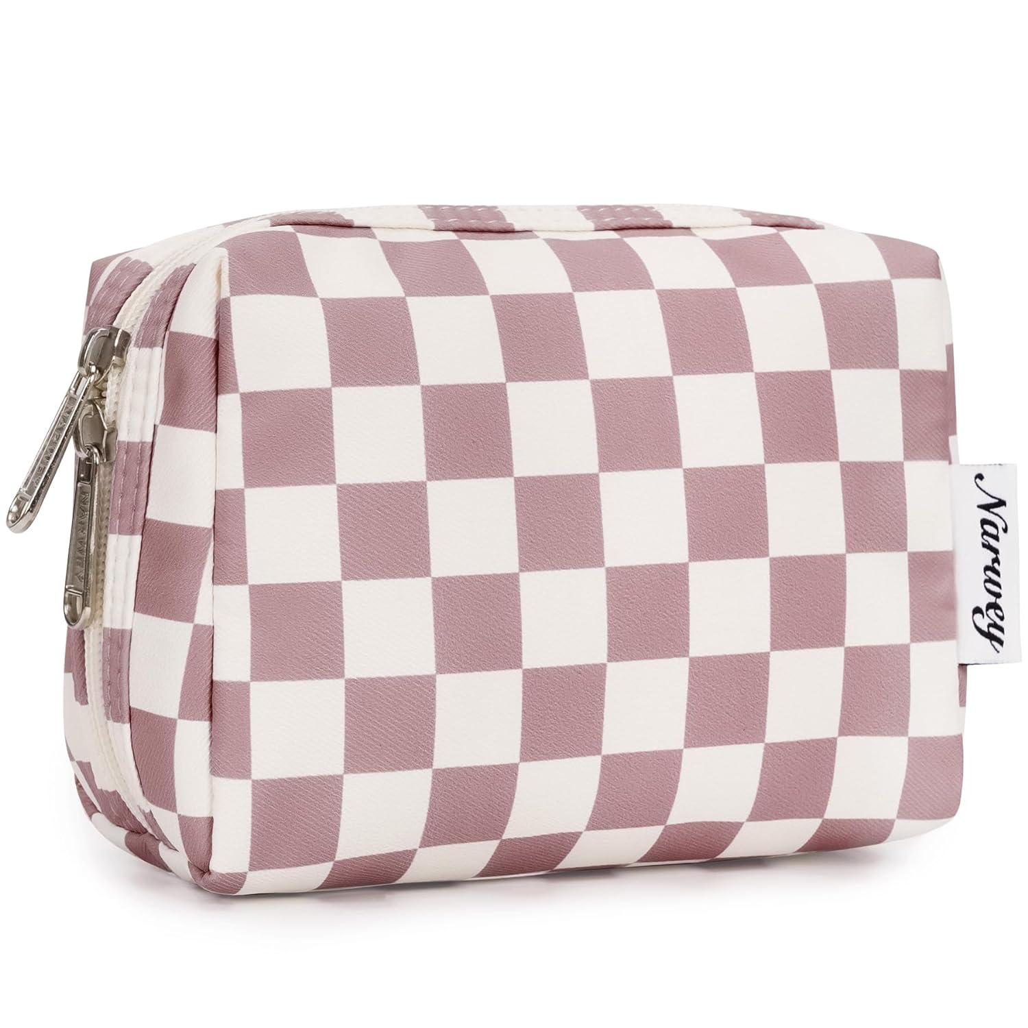Narwey Small Checkered Makeup Bag for Purse Mini Pink...