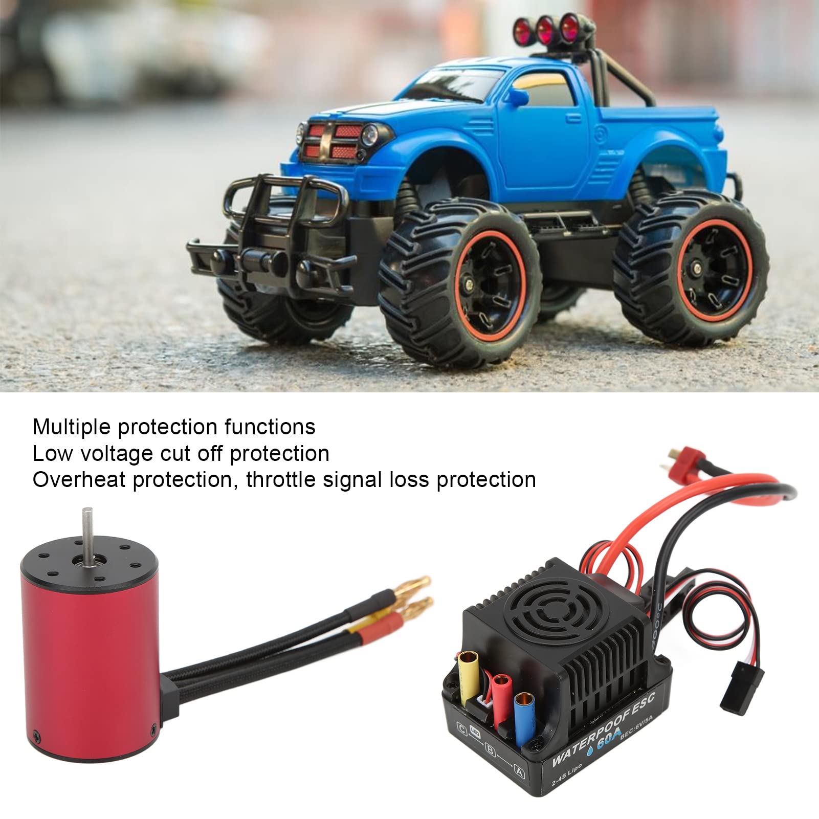 Zestaw ESC Silnika RC, Wodoodporny Silnik Bezszczotkowy 4300KV i Zestaw Bezszczotkowy ESC 60A Combo Części Zamienne Bezszczotkowy Silnik do Samochodu RC 1:10 Złączki Gąsienicowe RC