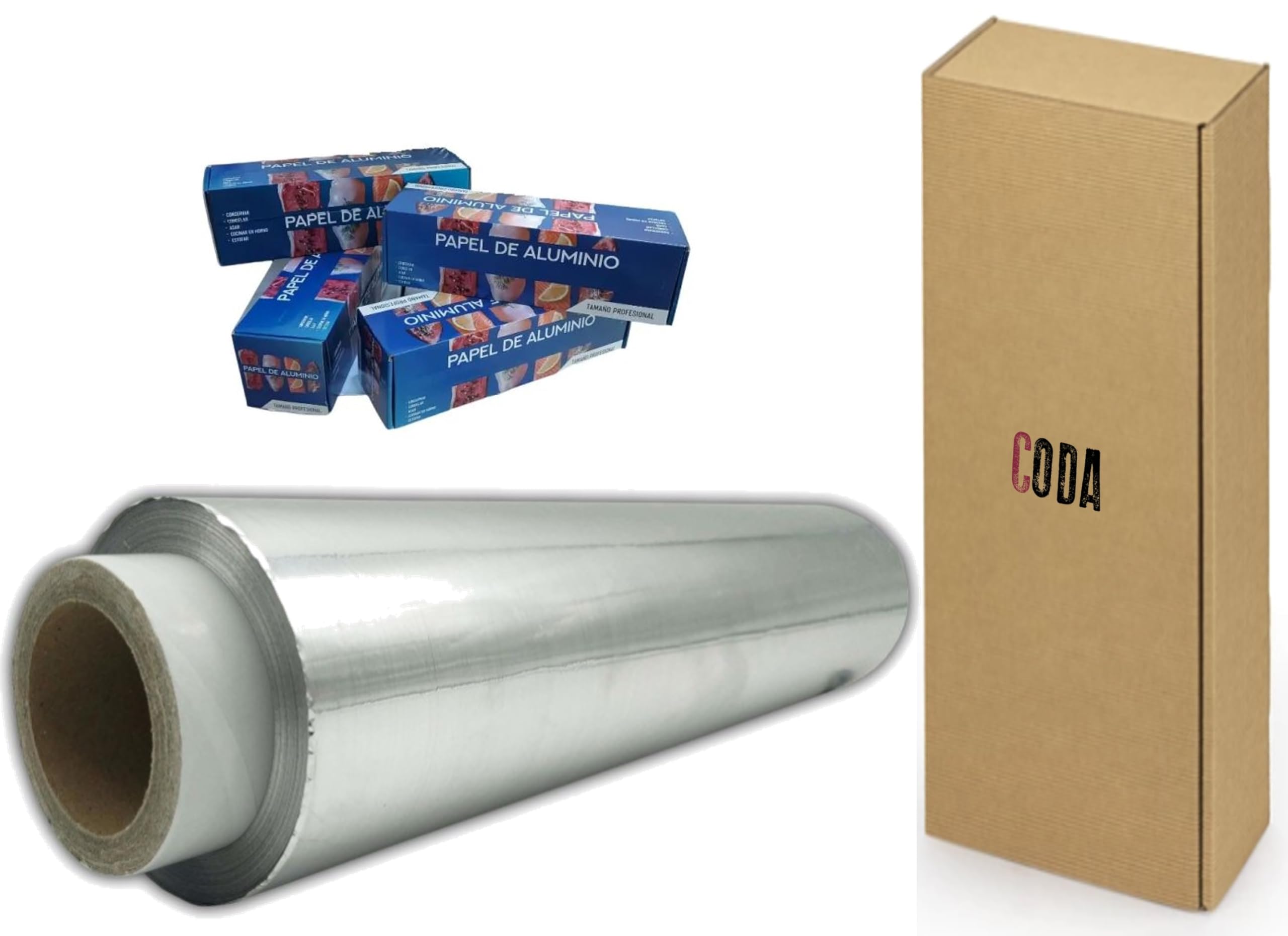 CODA - Papel de Aluminio Profesional 29x300 - Envio 24 h - Hostelería, Cocina, Peluquería - Rollo Industrial Universal Aluminio - Alta Categoría - 1,2 kg - Resistente - Maleable y Dúctil (1)
