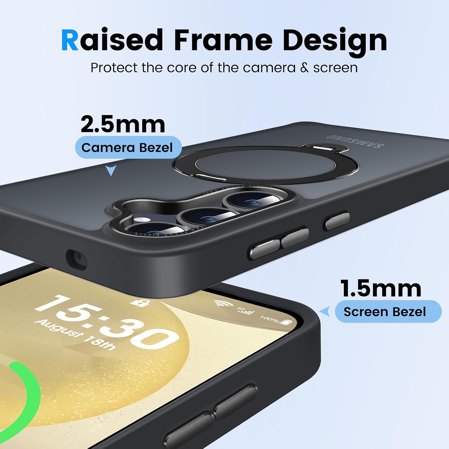 360° Spin Magnetic Ring Stand for Samsung Galaxy S24 Plus Case, Military-Grade Drop and Shock, Supports Magnetic Charging, Translucent Matte Phone Case for Samsung S24 Plus (Matte Black)