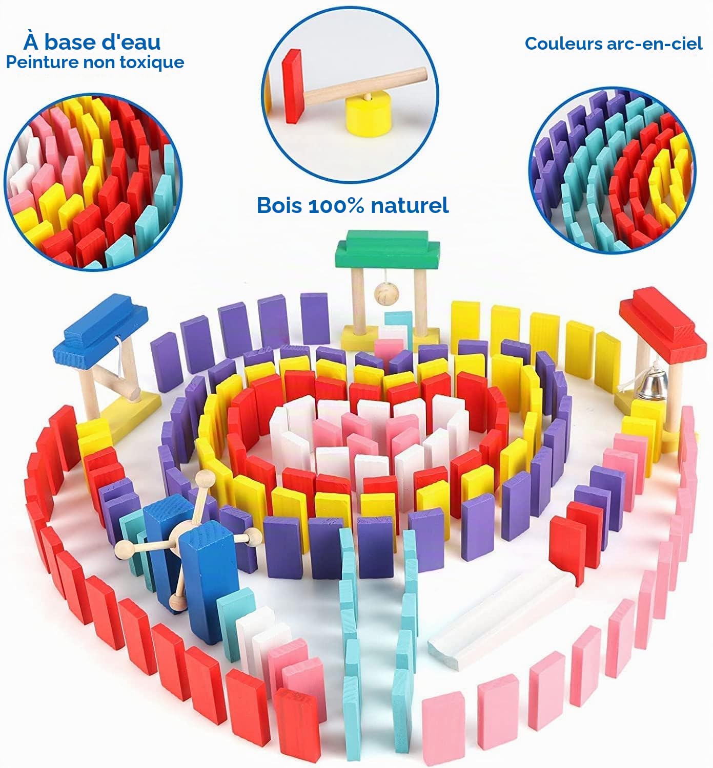 jacootoys 1000 Pièces Domino Set pour Enfants, Blocs de Construction en Bois Colorés Bulk Racing Tuiles Jeux, éducatif Domino Rallye Kits avec Sac de Rangement et Boîte