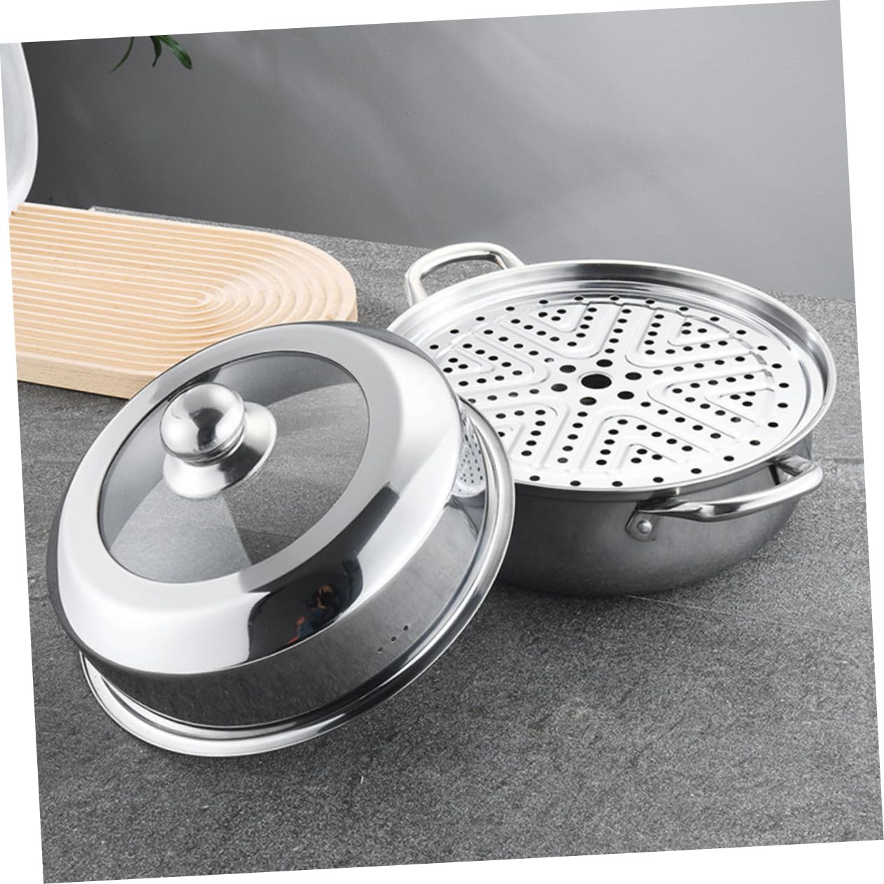 Cabilock Vaporiera in Acciaio Inox per Cottura Vapore Pentola Coperchio per Uso Domestico Compatibile Fornelli Gas e Elettrici Multifunzionale per Cibi Caldi Zuppe e Casseruole