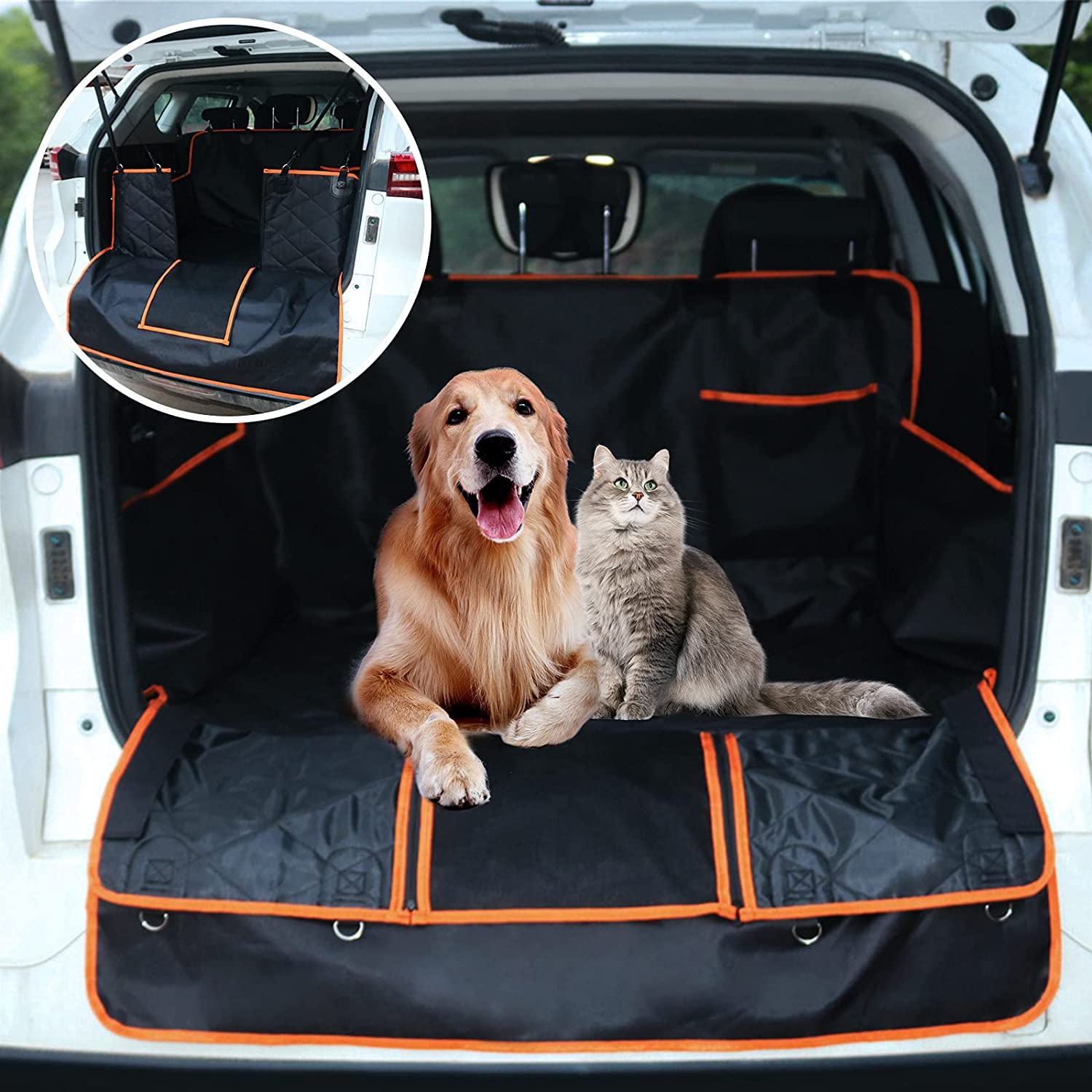 MoonmenPet Car Trunk Cover Protector, Waterproof Dogs Hammock with Mesh Window and Pet Seat Belt, Back Seat Protector for Cars, Trucks, SUVs, Jeep, Black