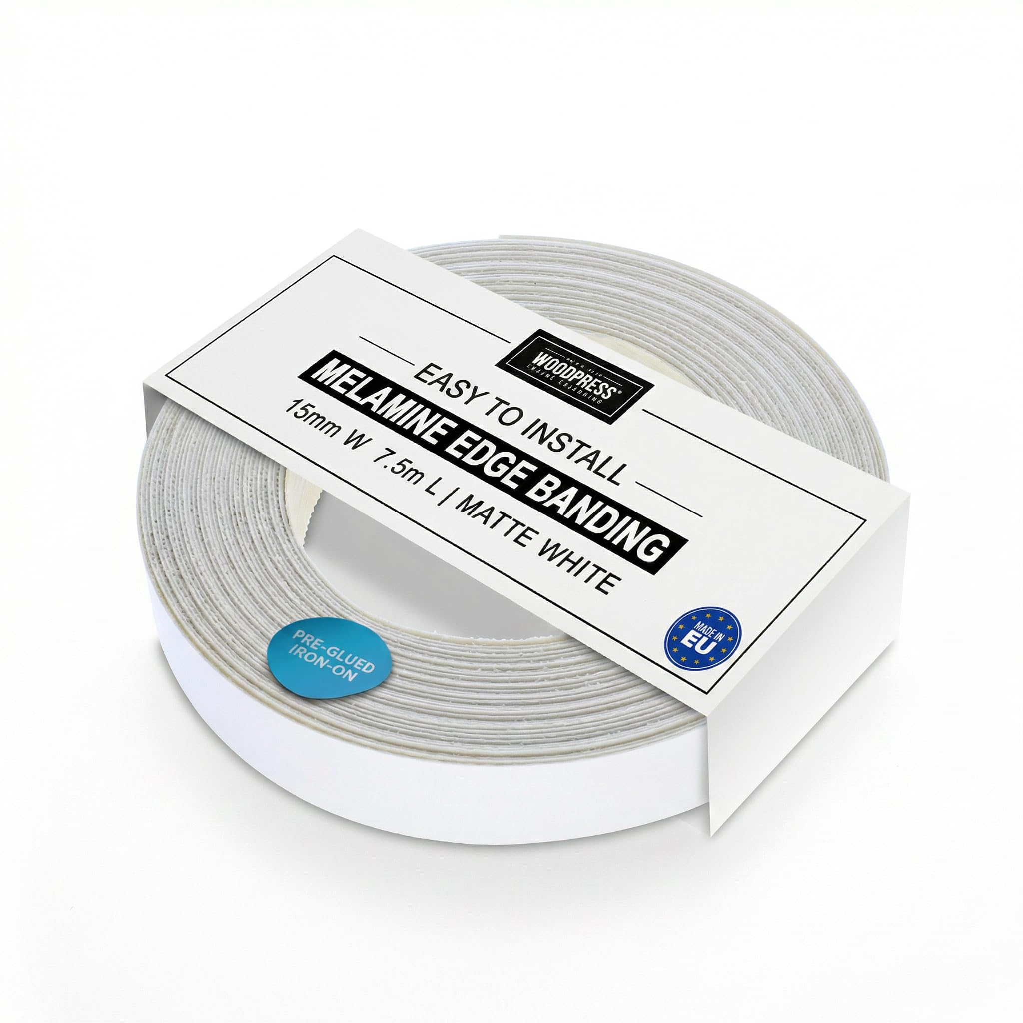 Woodpress 15Mm Matt White Melamine Edging Preglued Veneer Tape 75M Roll Ironon For Easy Diy Application Will Cover The Edge Of A Standard Mdf Panel 5060510462052