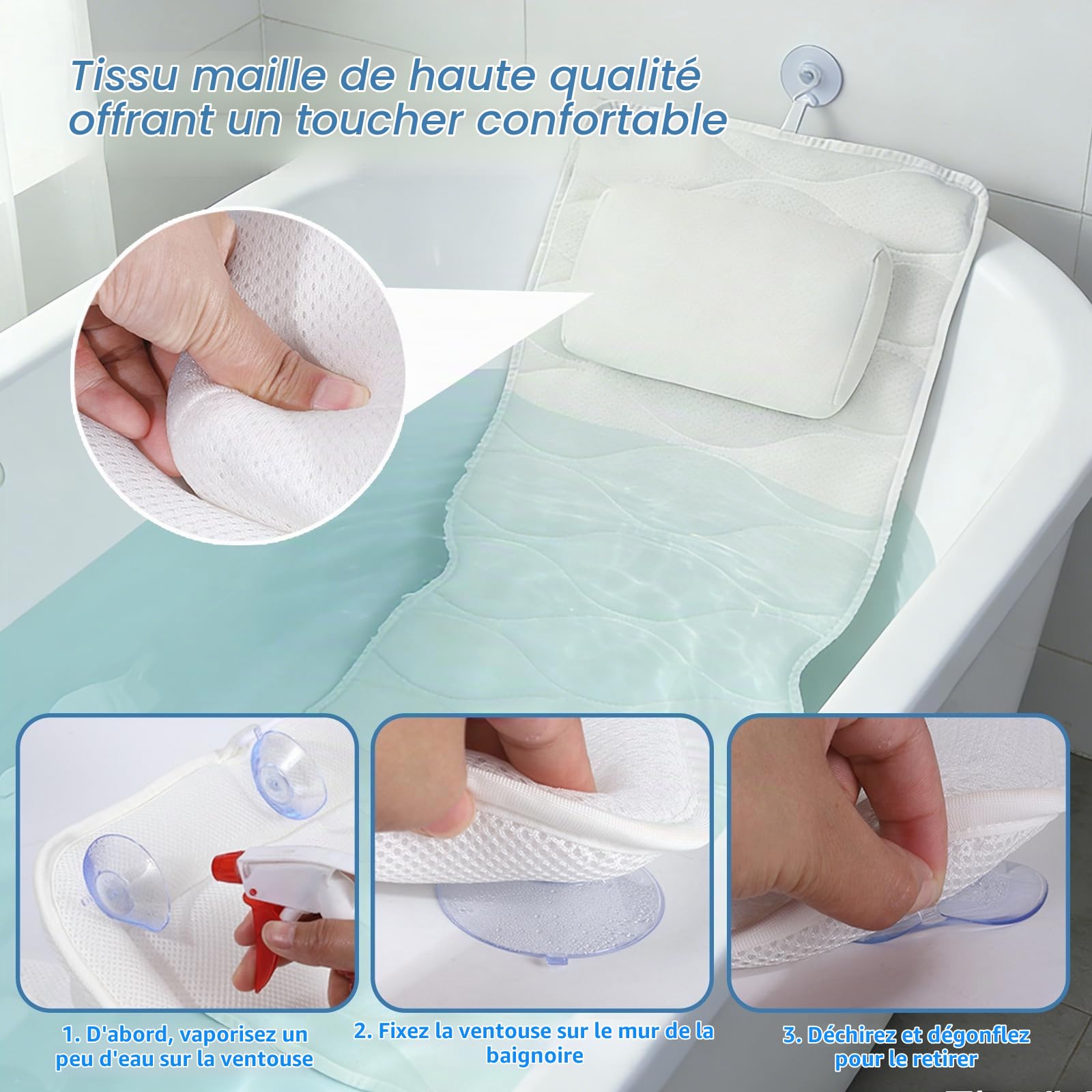Coussin de bain pour tout le corps, tapis de bain avec 13 ventouses, coussin de baignoire, coussin de nuque, coussin pour le dos et les jambes, pour la maison, le spa