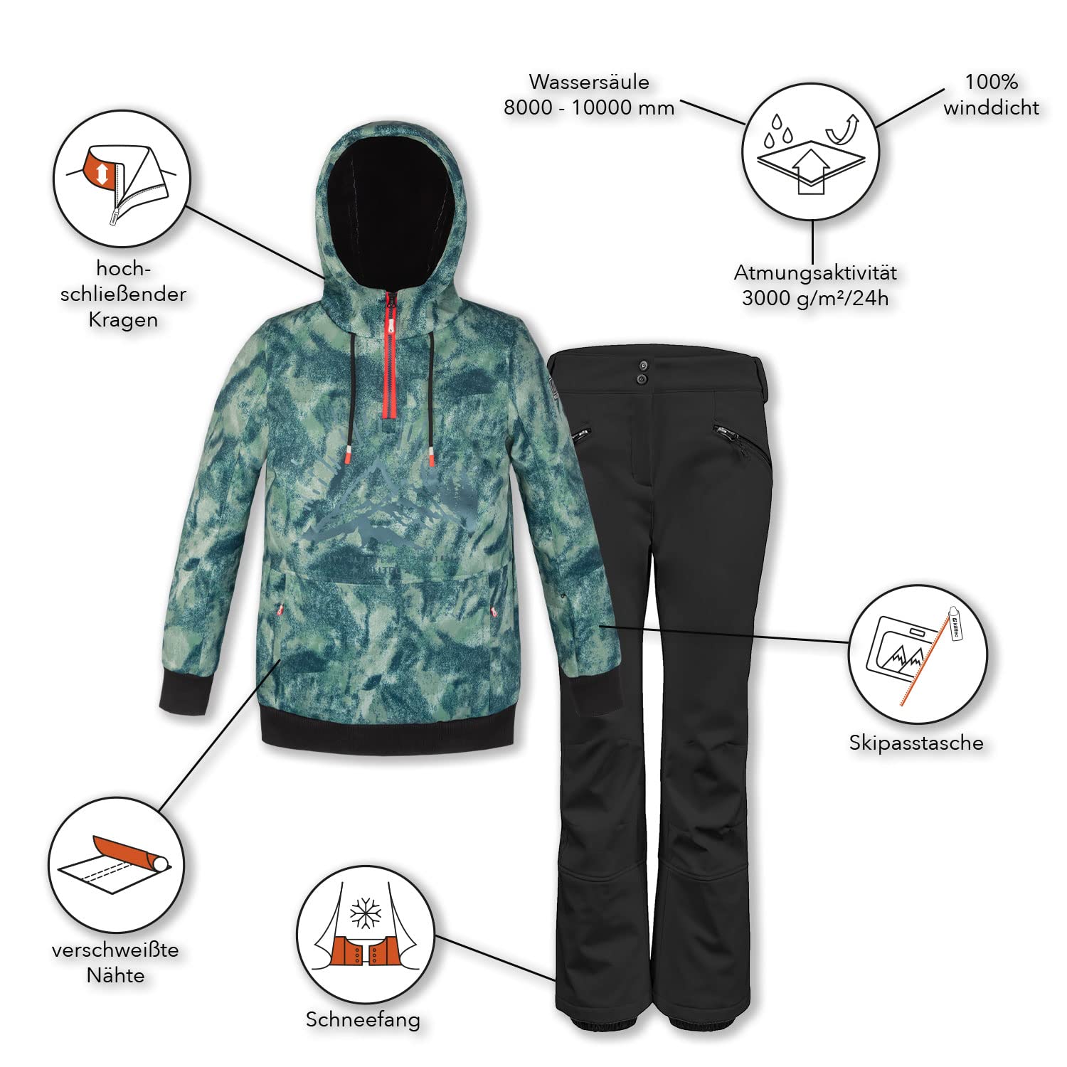 Killtec leichter Damen Skianzug - mit 10.000 mm Wassersäule - Windbreaker Hoodie und Funktionshose