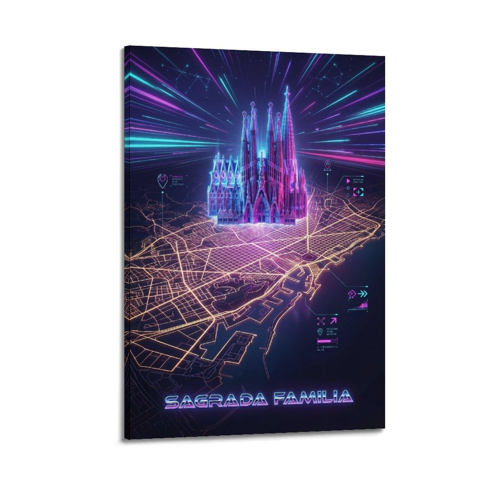 XKUGA Barcelona Spain Future City Neon Travel Poster Modern Decorative Canvas Prints - Ideal Wall Art for Family, Man Cave, Game Room, Boys & Girls Bedroom 24x36inch(60x90cm)