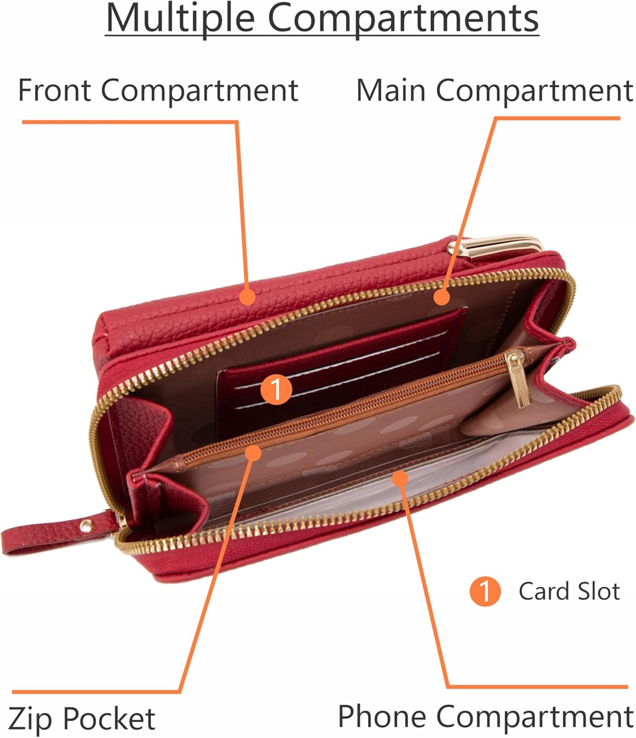 Small PU Leather Cell Phone Crossbody Bag Purses Clear Mini Phone Pouch Purse with Card Slots Compatible for iPhone/Samsung Galaxy (Cherry) - Image 3