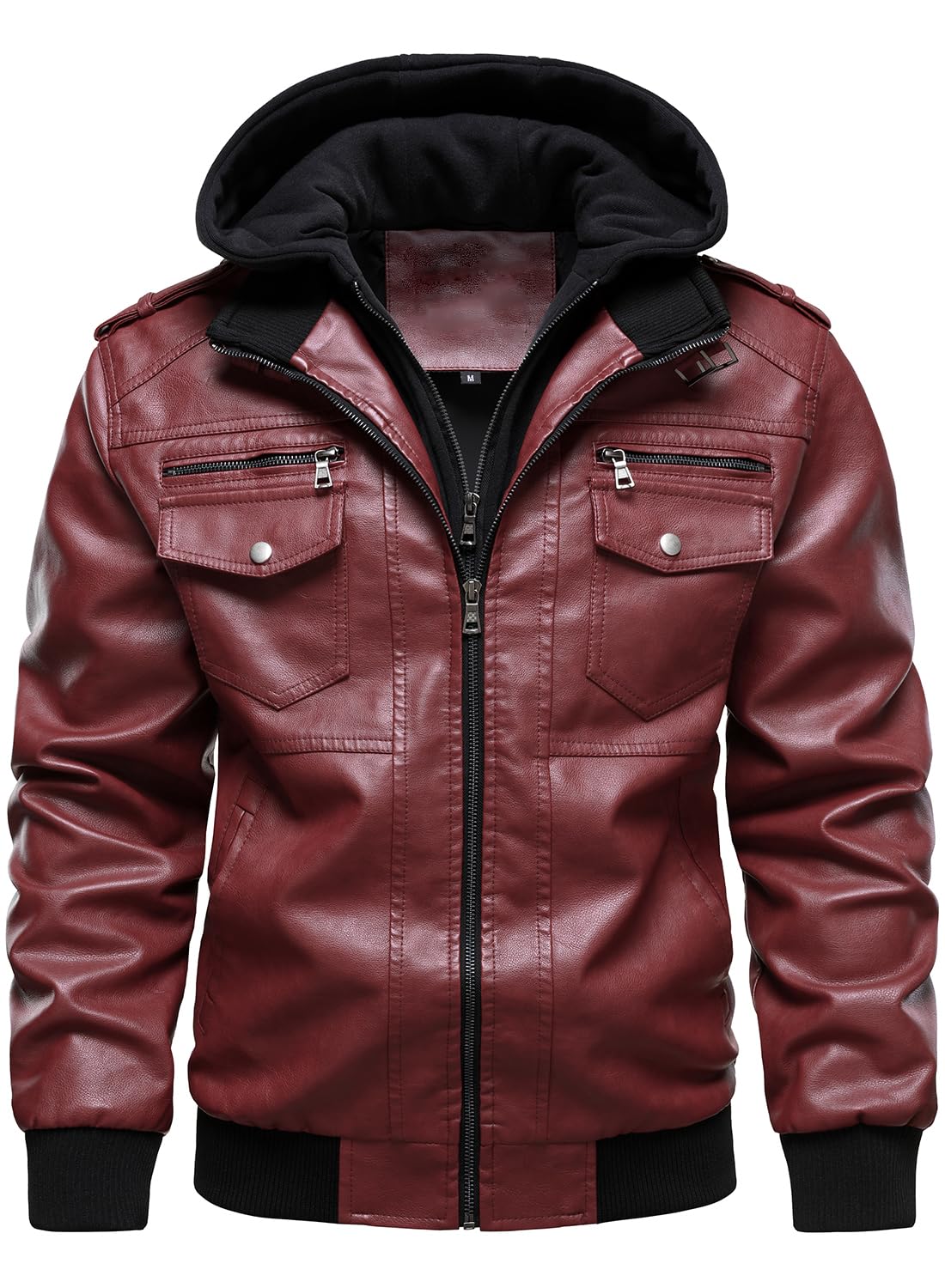 HOOD CREW Chaqueta con capucha de piel sintética para hombre, repelente al agua, resistente al viento, de poliuretano, estilo bomber, estilo vintage