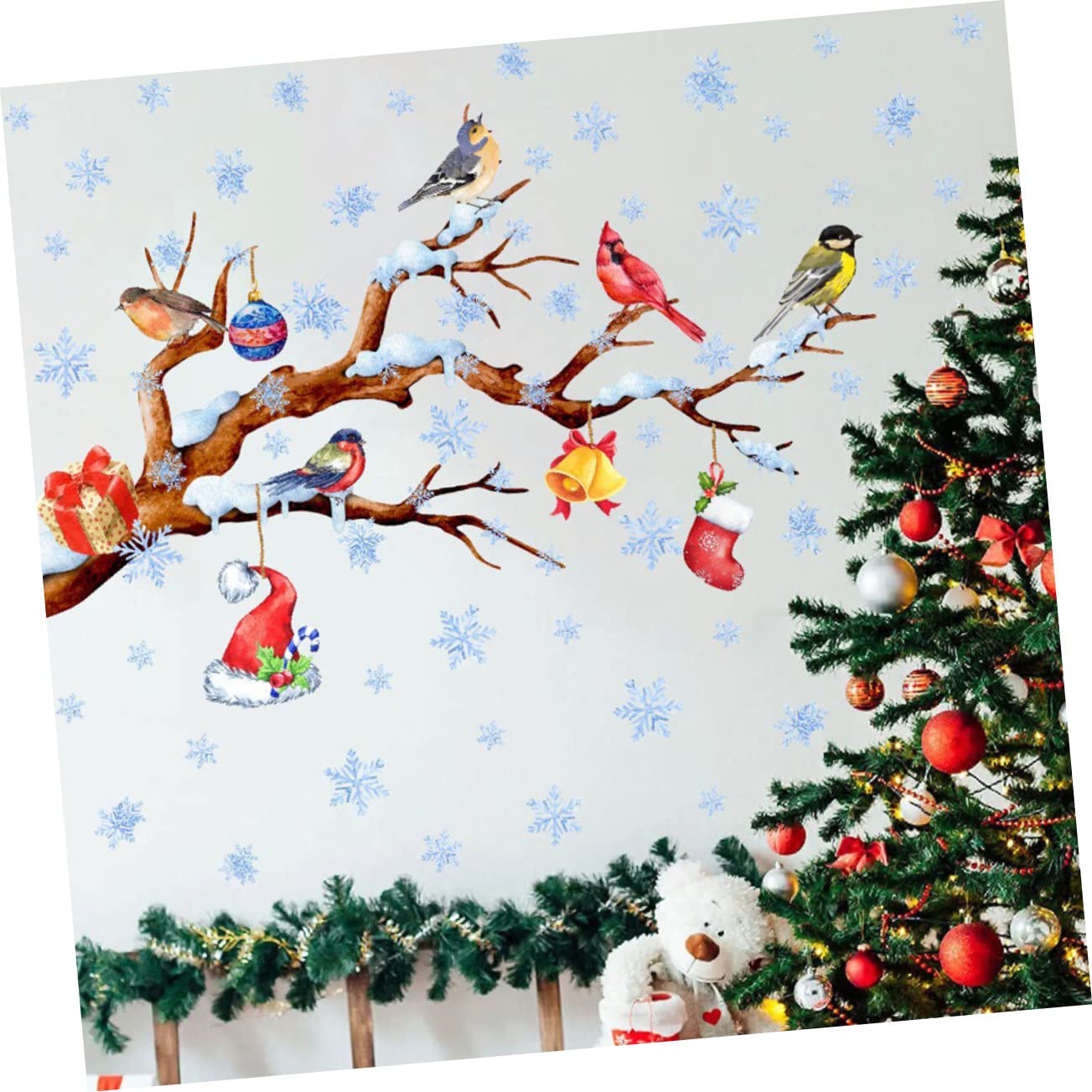 Cabilock 5 Fogli Vetrofanie natalizie etichette etichetta Accessori adesivi parete stickers per decora adornare la finestra del festival aggrappa adesivi con fiocchi di neve pvc