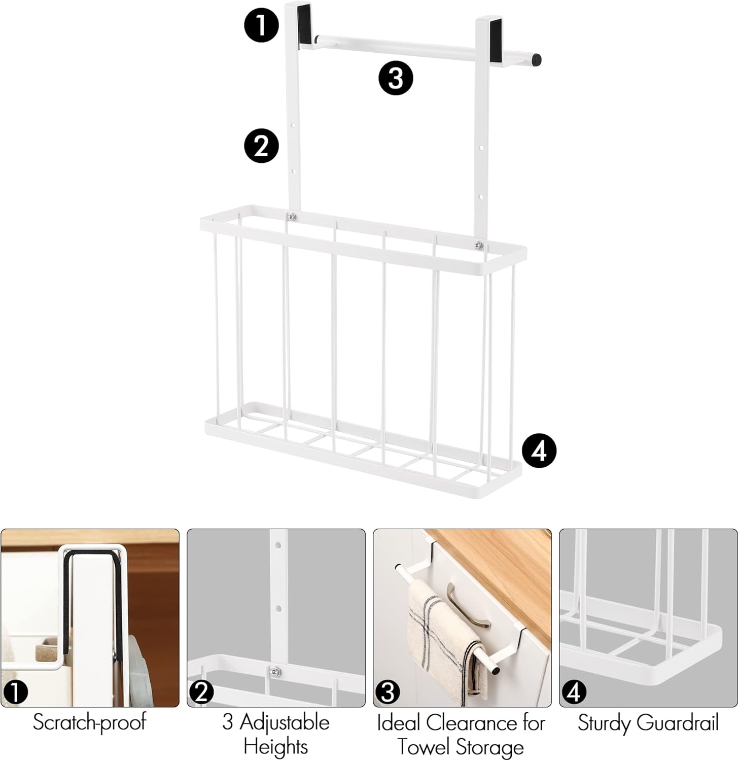 KES Cabinet Door Organizer with Towel Bar, Cutting Board Organizer for Kitchen, Over the Cabinet Door Organizer, White, KUR520-WH - Image 8
