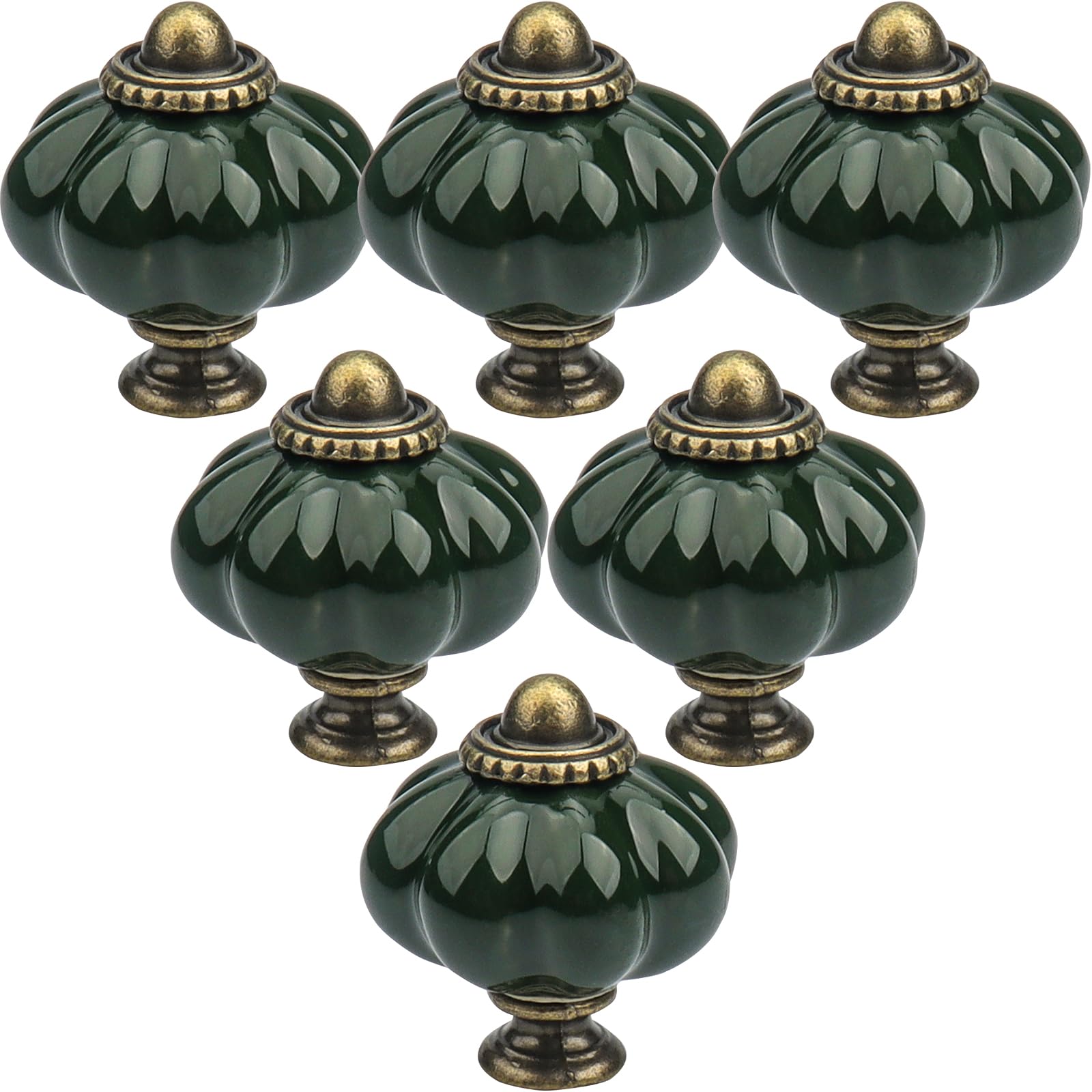 Roellgs 12 Pack Ceramic Door Knobs, Pumpkin Ceramic Knobs Vintage Cupboard Knobs with Mounting Screws, Antique Wardrobe Pull Handles Kitchen Cabinet Knobs for Dresser (Green)