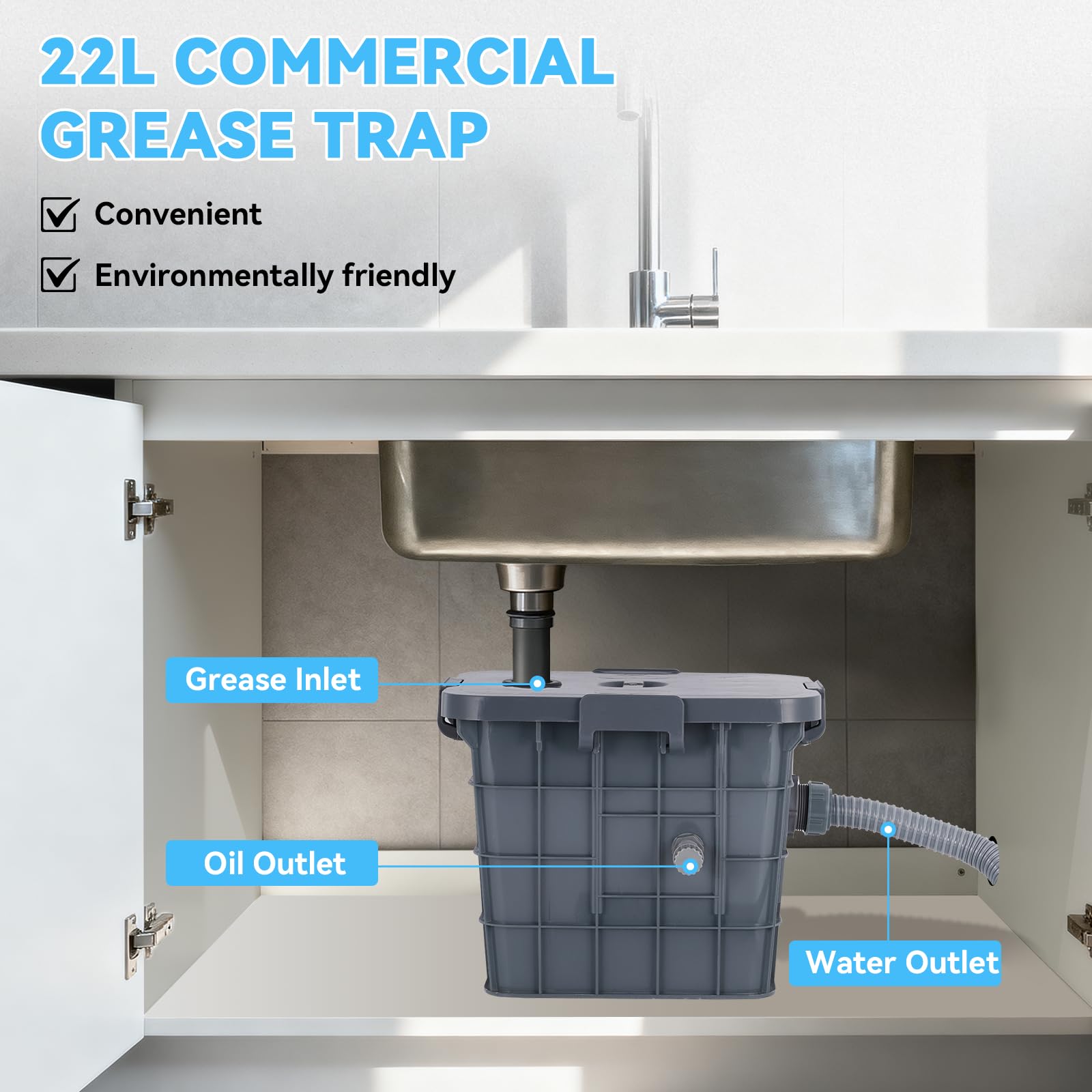 YUCHENGTECH Bac à Graisse Sous Evier PP 22L 37x27x30cm | Capacité 22L, PP, Installation Sous évier, Usage Restaurant/Cuisine, Séparation Graisse