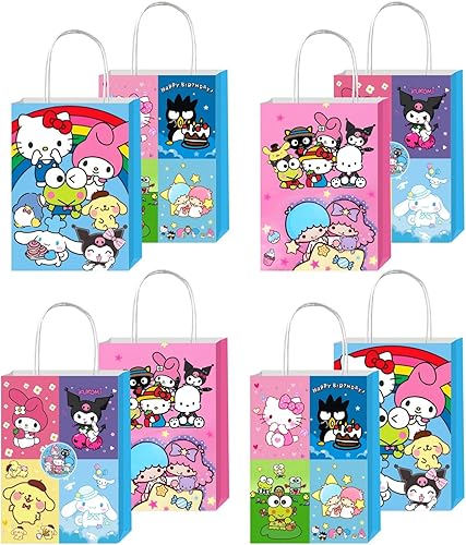 ARHAVI 12 bolsas de regalo de fiesta de gatitos y amigos con asas para decoración de suministros de fiesta de cumpleaños de niños
