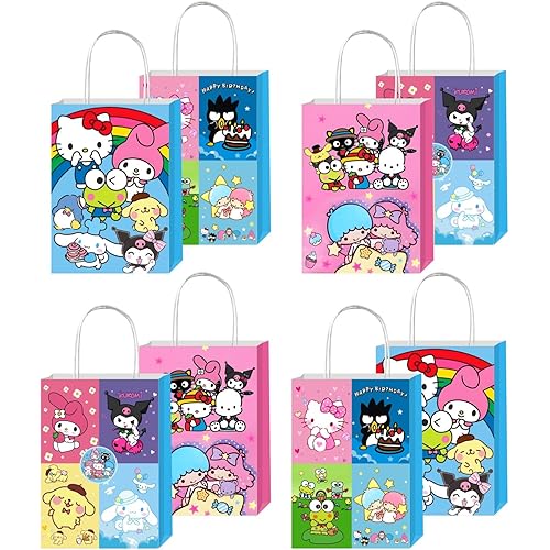 ARHAVI 12pcs Kitty and Friends Party Favor Gift Bags with Handles for Kids Birthday Party Supplies Decorations