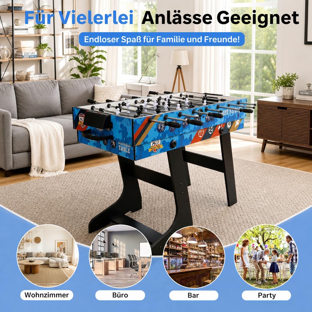 Klappbarer Multifunktionsspieltisch (123 cm) – 5-in-1: Tischfußballtische, Airhockey Tisch, Billardtisch, Tischtennis, Basketball – Für 2-4 Personen – Wohnzimmer, Party, Freizeit