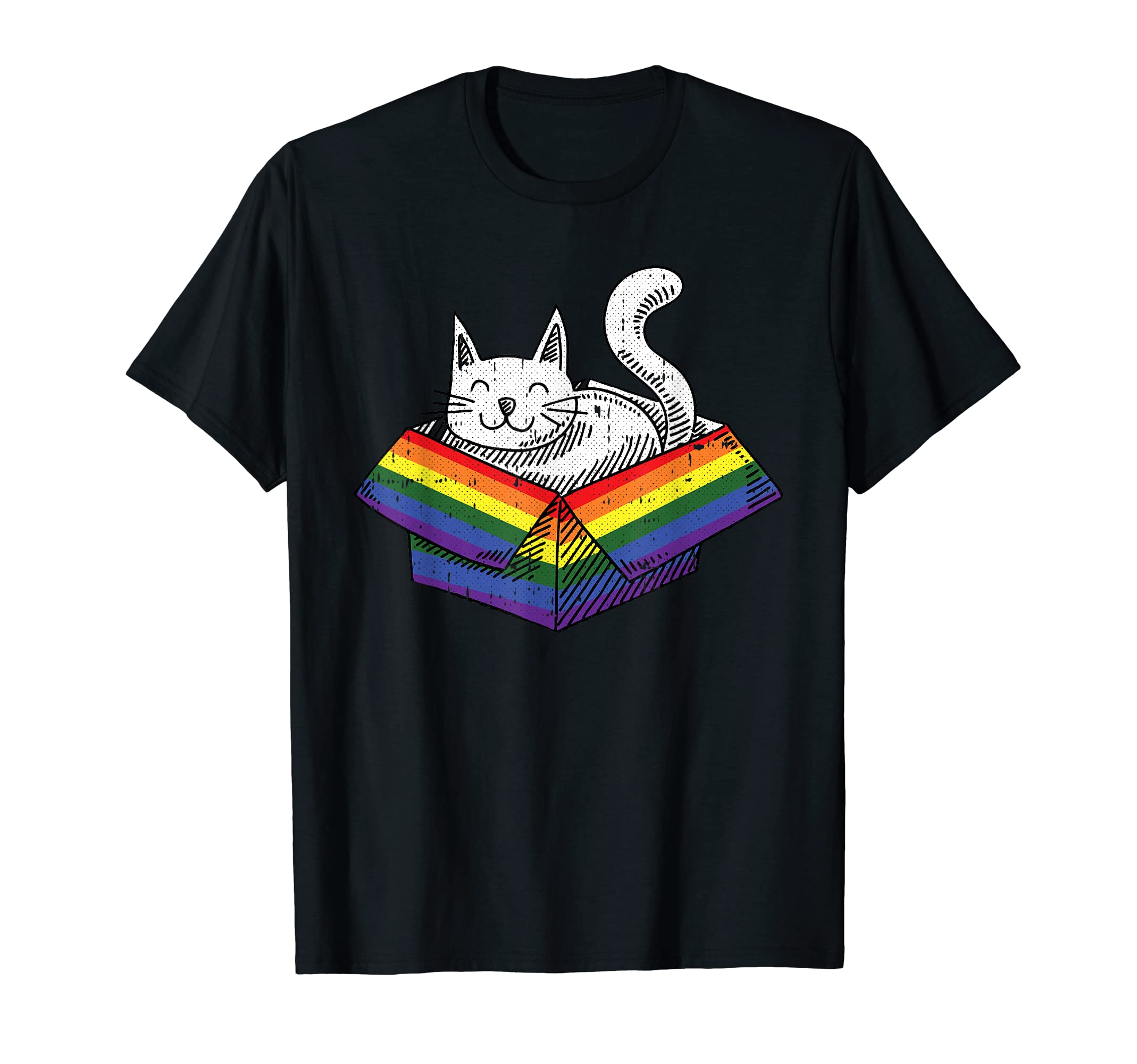 Gay Cat Pride Rainbow Cute Kitten Kitty Proud LGBT-Q Ally T-Shirt, Black