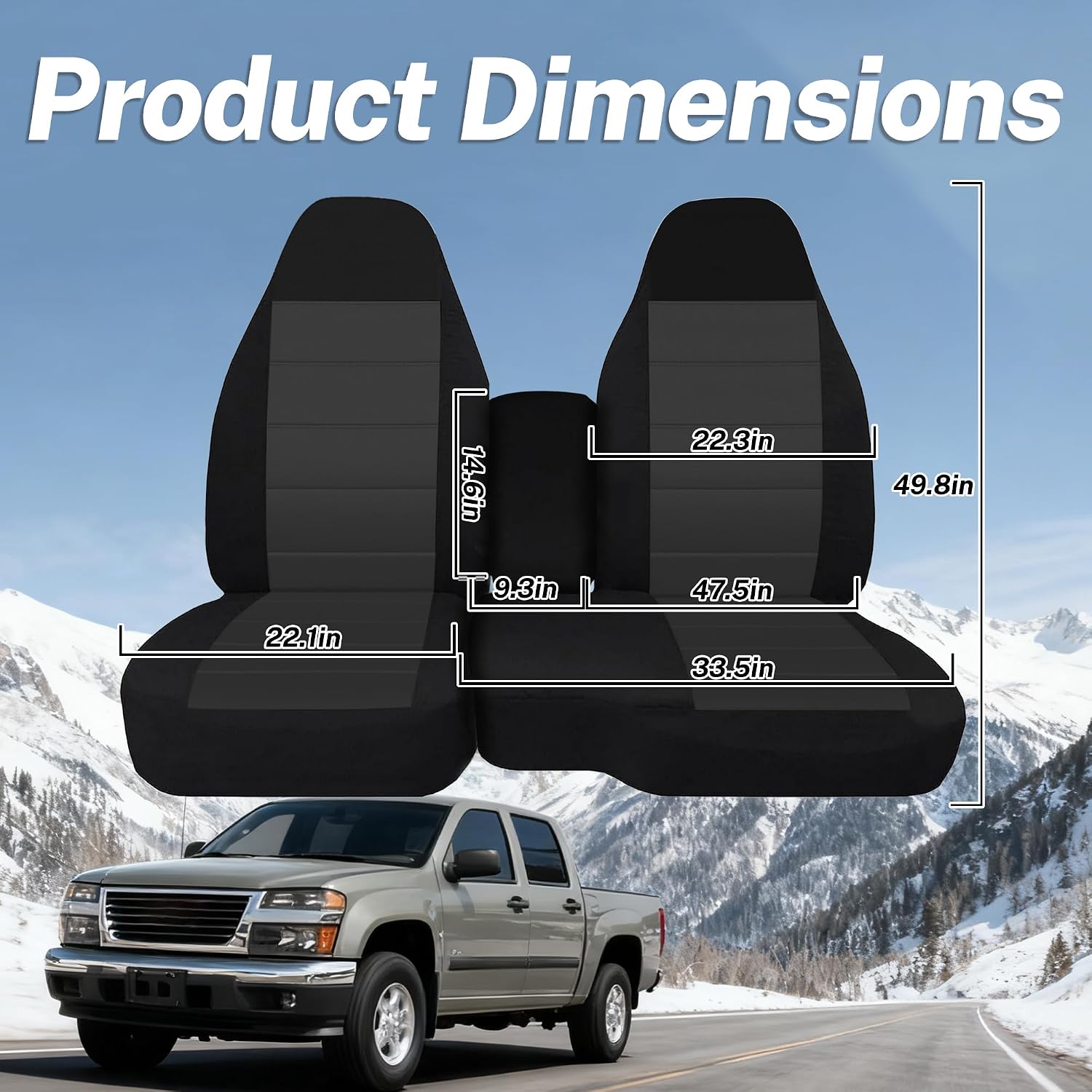 Washable Front Seat Cover for Chevrolet Colorado GMC Canyon 2004-2012 Designed for 60/40 Split Bench Seats with Center Console Armrest Easy Installation - Black