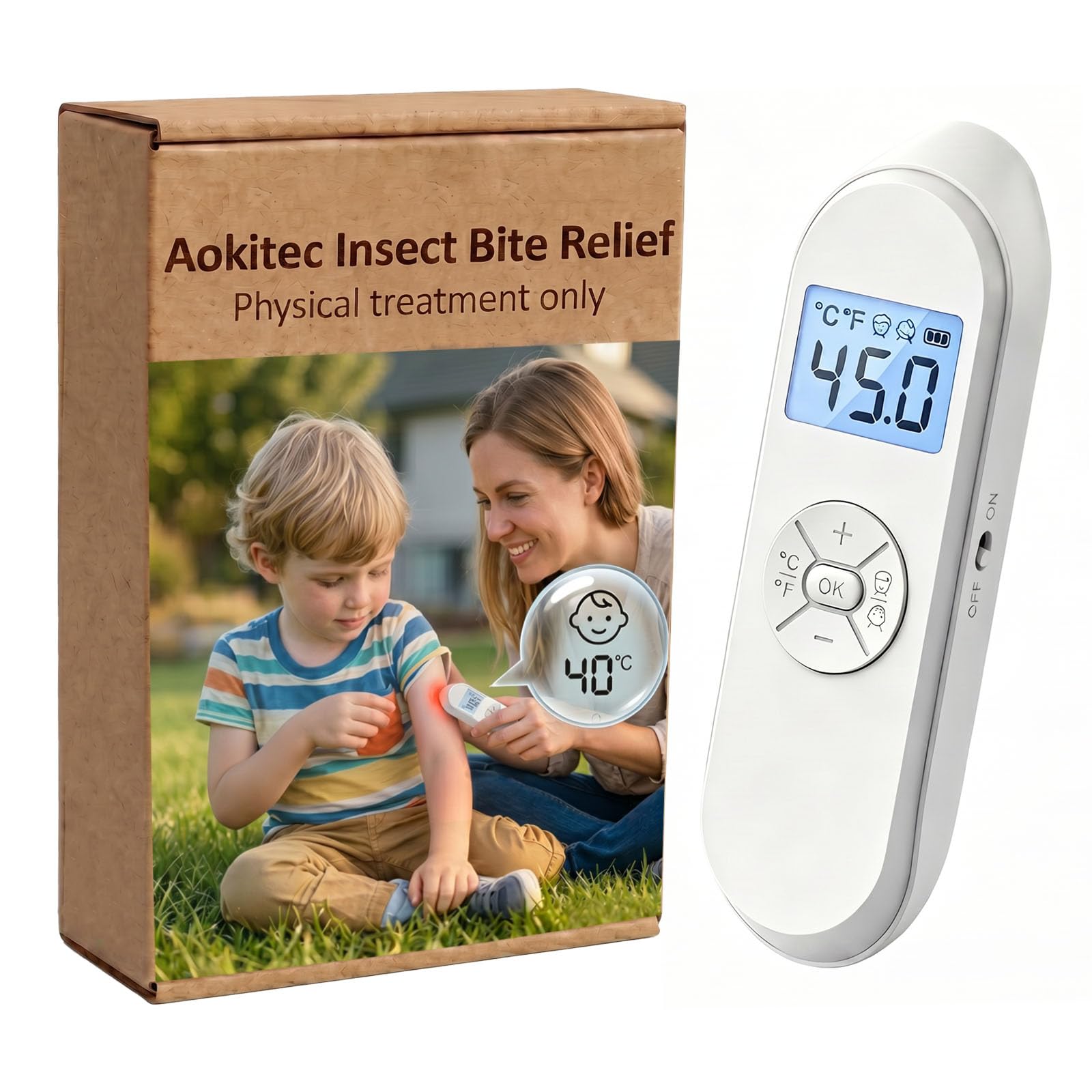 Aokitec Elektronischer Mückenstichheiler gegen Juckreiz & Schwellungen, Chemiefrei für Kinder & Erwachsene, Präzise LCD-Temperaturregelung, USB-C Aufladbar, Kompakter Stichheiler für Camping & Urlaub