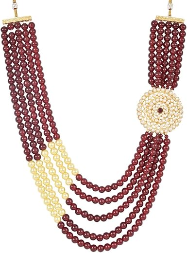 I Jewels 5 Layered Traditional Gold Plated Dulha Moti Mala with Beaded Maharaja Haar/Groom Necklace For Men