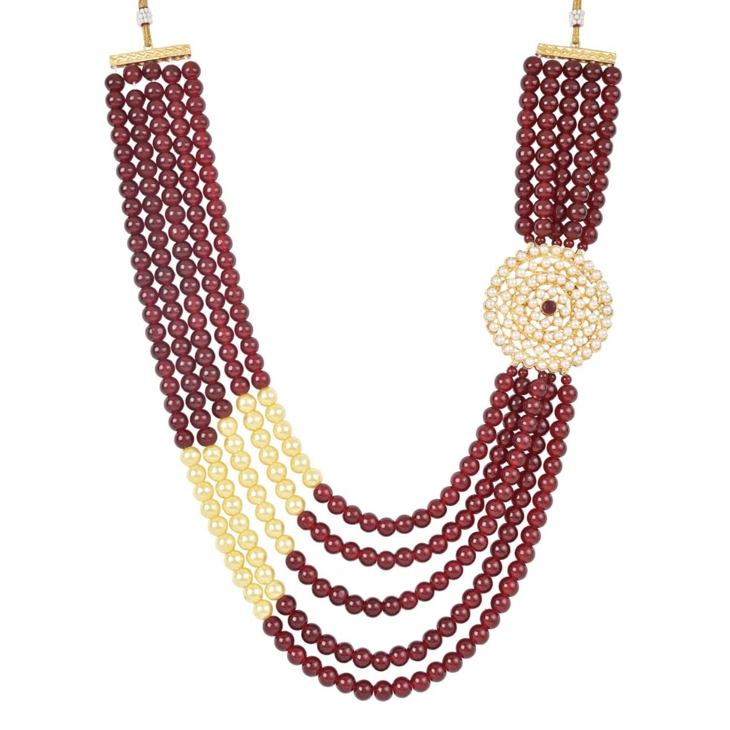5 Layered Traditional Gold Plated Dulha Moti Mala with Beaded Maharaja Haar/Groom Necklace For Men-image-28