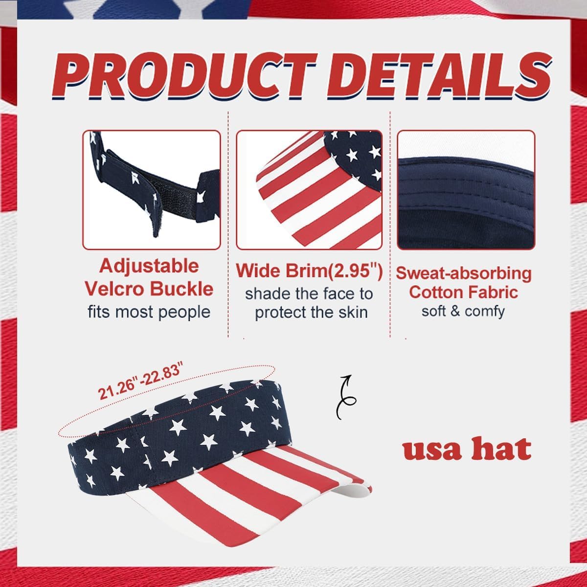 American Flag Hat Fourth of July Hat 4th of July Accessories Patriotic Hats for Women Men Summer Visor Hats UV Protection