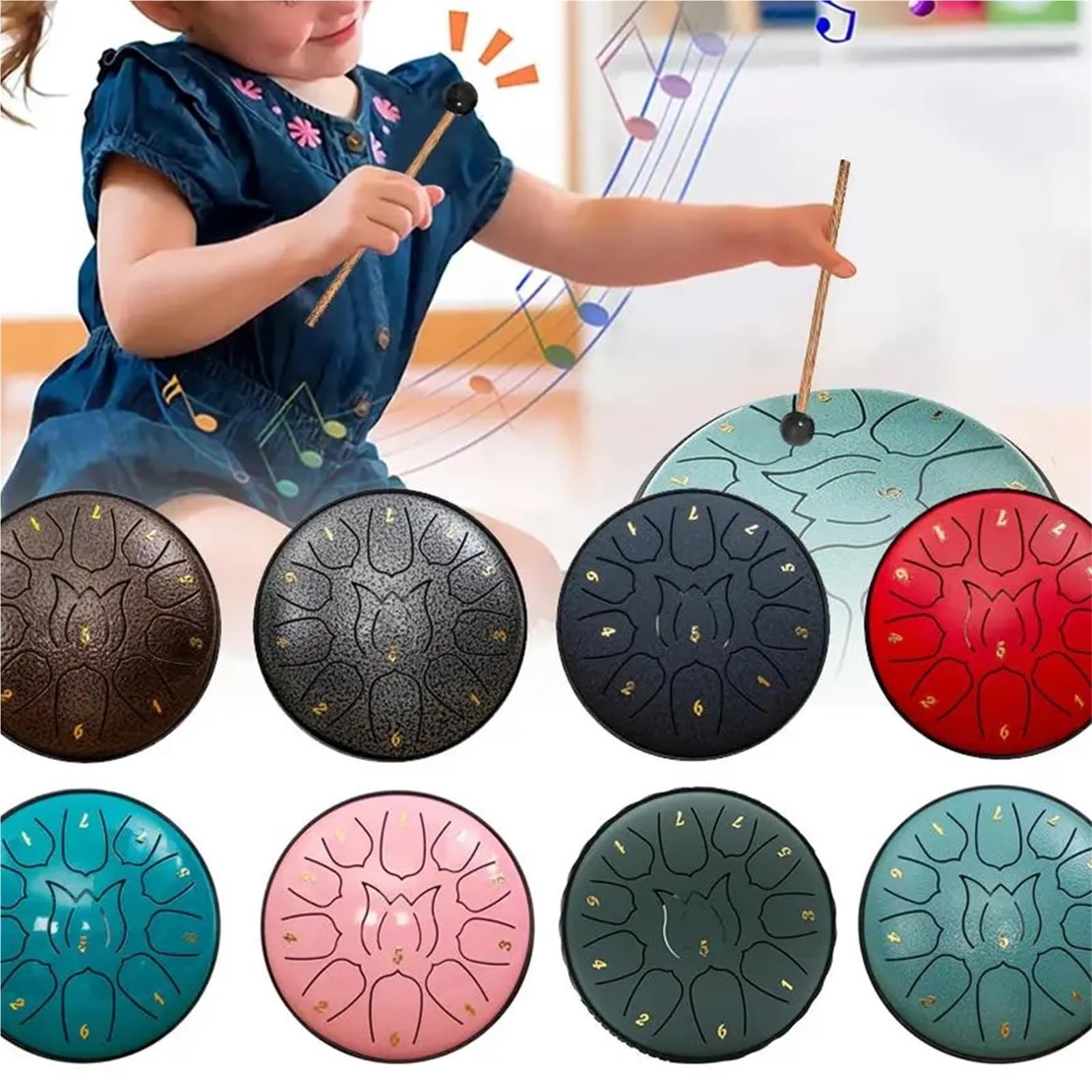 Rain Drum Tambour à Langue en Acier de 6 Pouces et 11 Tons for extérieur, Tambour à Main avec Sac de Rangement, Yoga, méditation(Color 9)