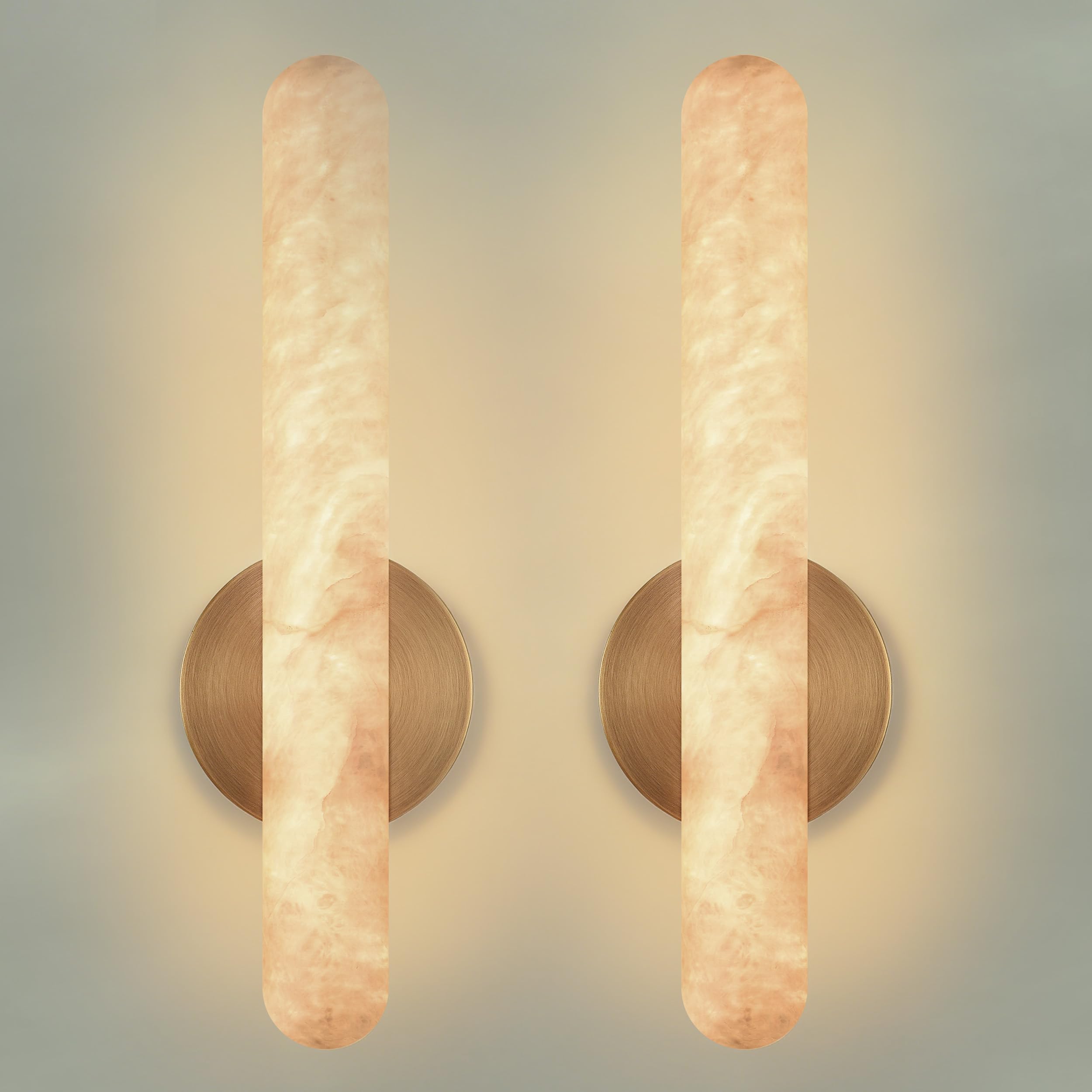 Photo 1 of AIUNCI Alabaster Wall Sconce, Solid Brass, Hardwired, 15.7 in, Set of 2