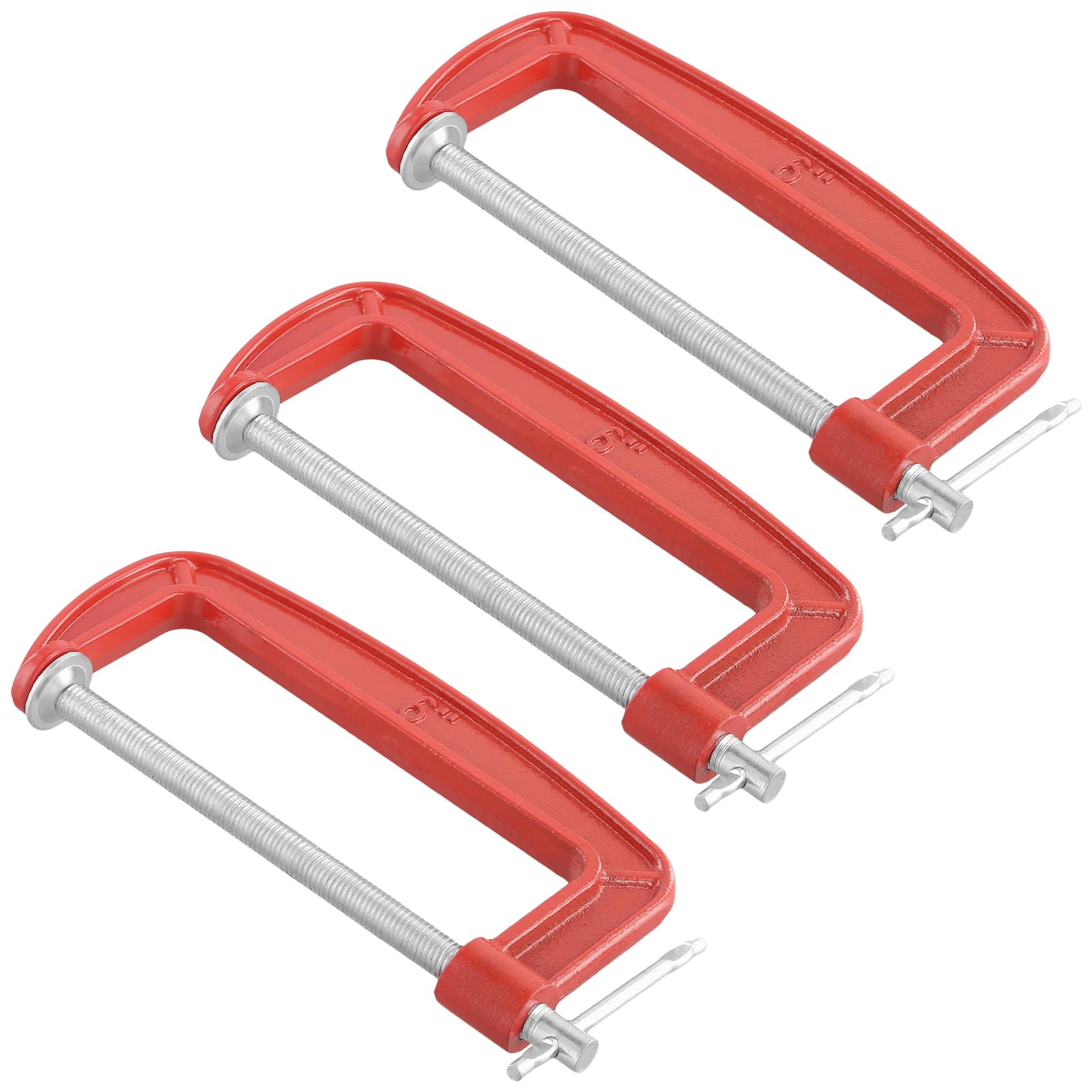 LEXININ 3 Pcs 6 Inch G Clamp, Jaw Opening 155mm Red Cast Iron C Clamps for Woodworking Welding Building