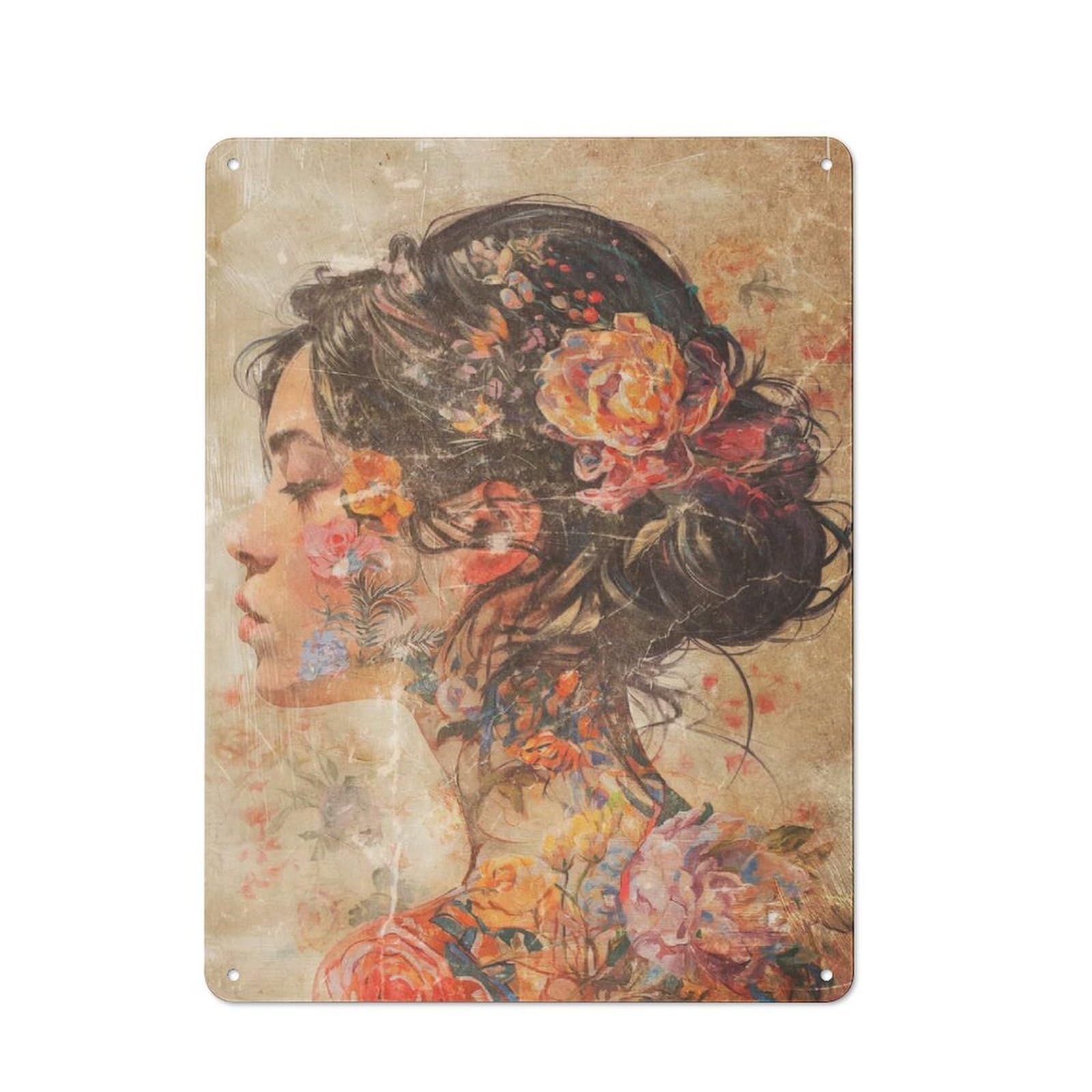 Nostalgic Floral Portrait Decorative Tin Plaque 40x30cm, Classic Pub Decor for Diner, Restaurant, Shed Or Kitchen