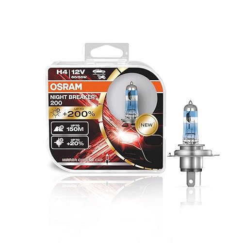 OSRAM NIGHT BREAKER 200, H4, +200% más brillo, lámpara de faro halógena, 64193NB200-HCB, 12V, Duo Box (2 lámparas), bianco
