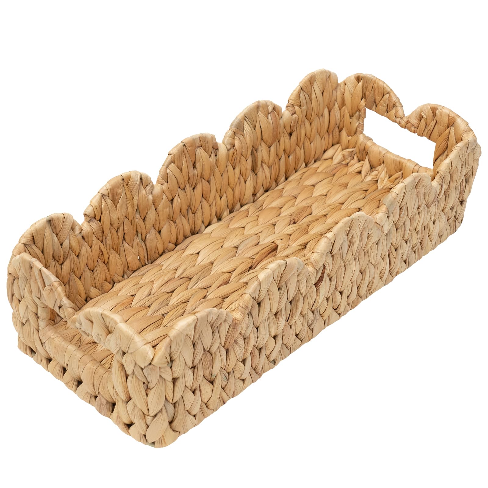 Coeusy Toilet Tank Basket for Bathroom,Scalloped Edge Wicker Basket for Toilet Paper Storage,Small Baskets for Countertop,Shelves,Living Room,Bedroom,Both Organizer&Decor,Natural Water Hyacinth